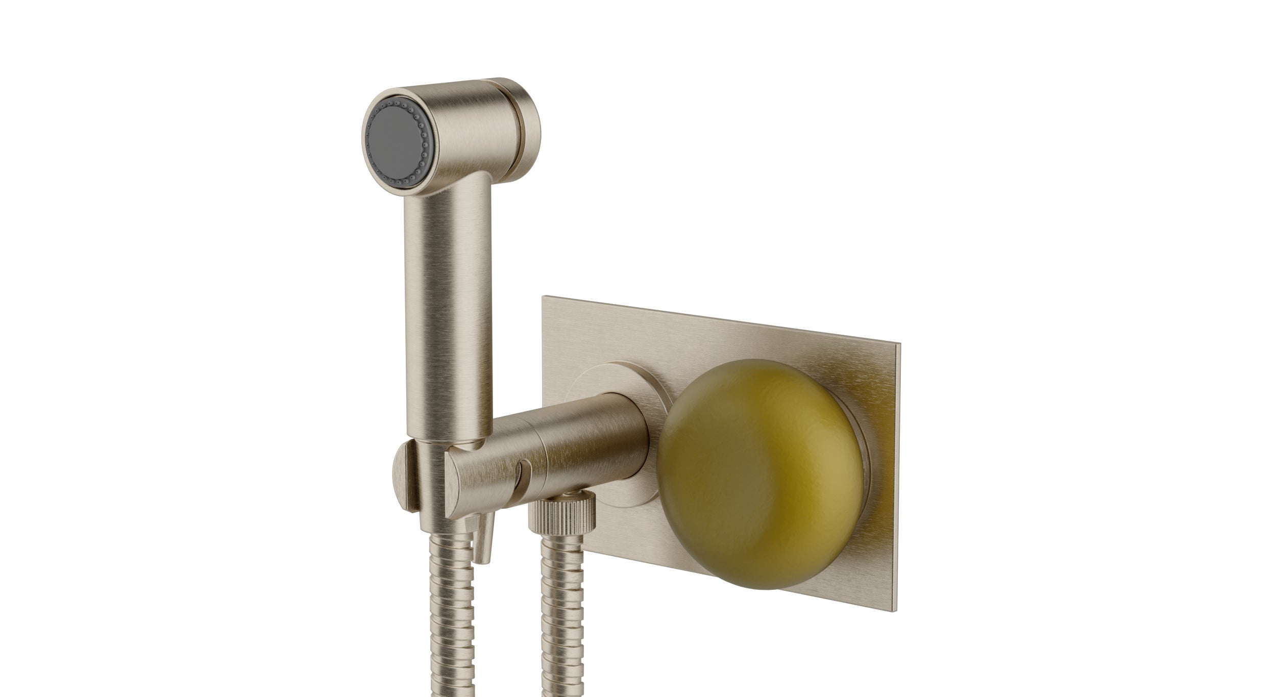 Foundry One Handle Wall Mount Bidet Trim with Pebble Ceramic Knob Handle in Satin Nickel