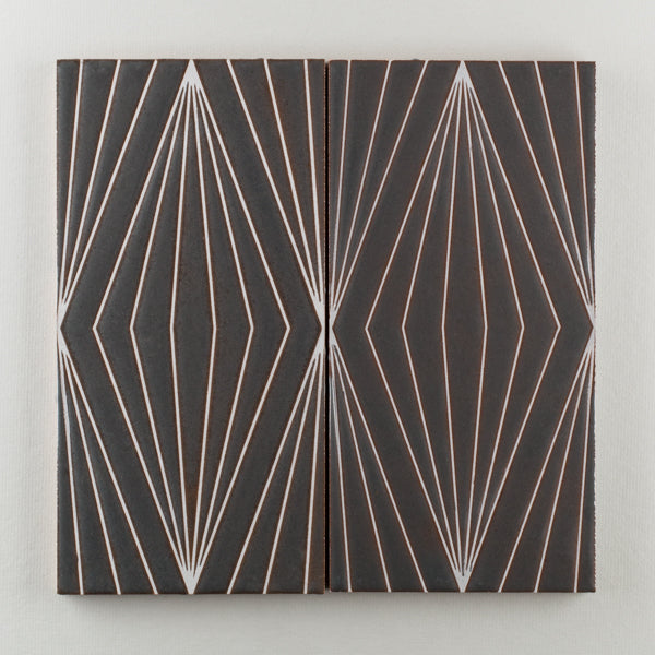6x12 Handpainted Tile Diamond Contour in Dark Motif
