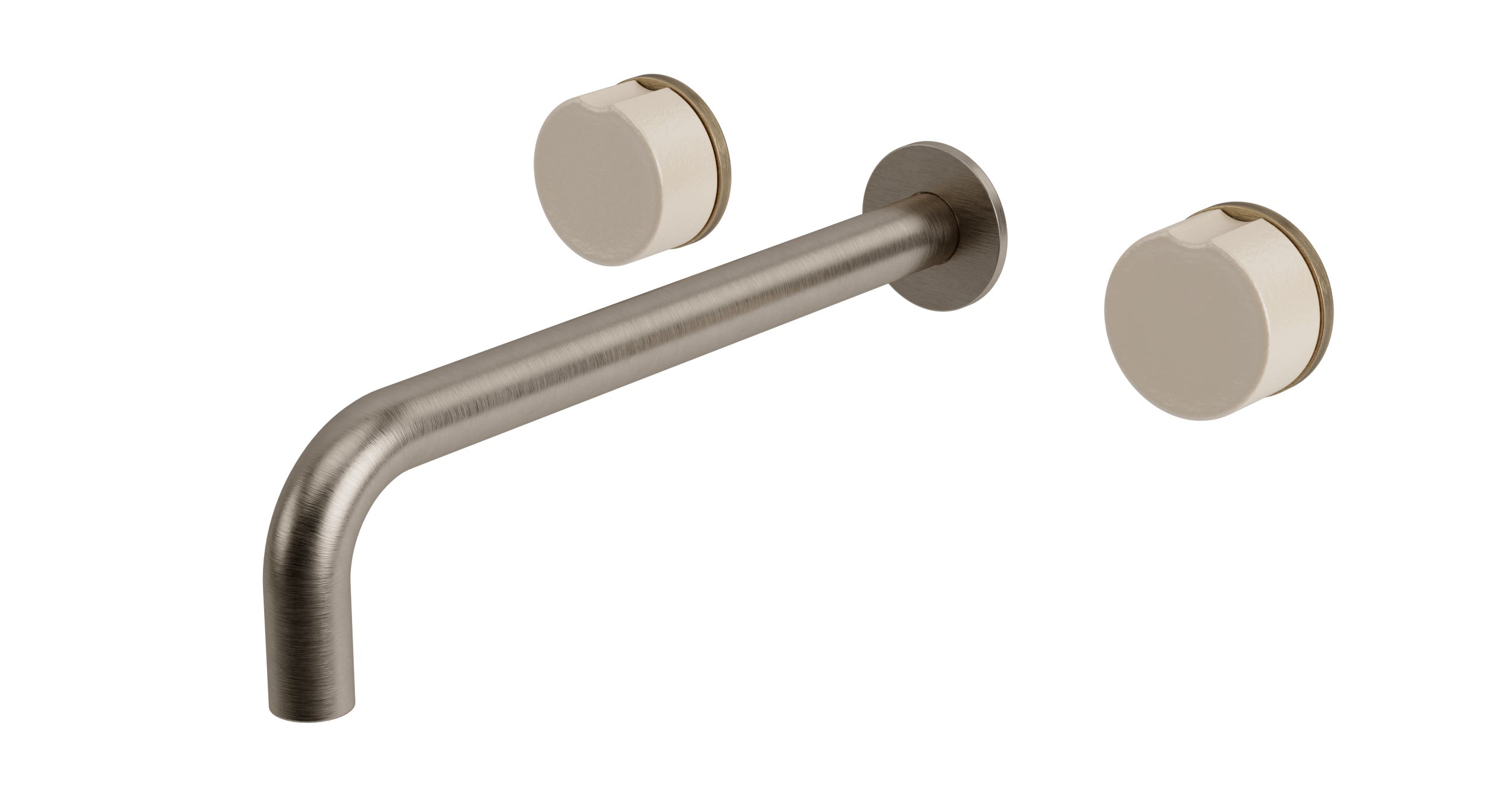 Foundry Two Handle Wall Mount 10" Lavatory Faucet with Groove Ceramic Knob Handles in Antique Nickel