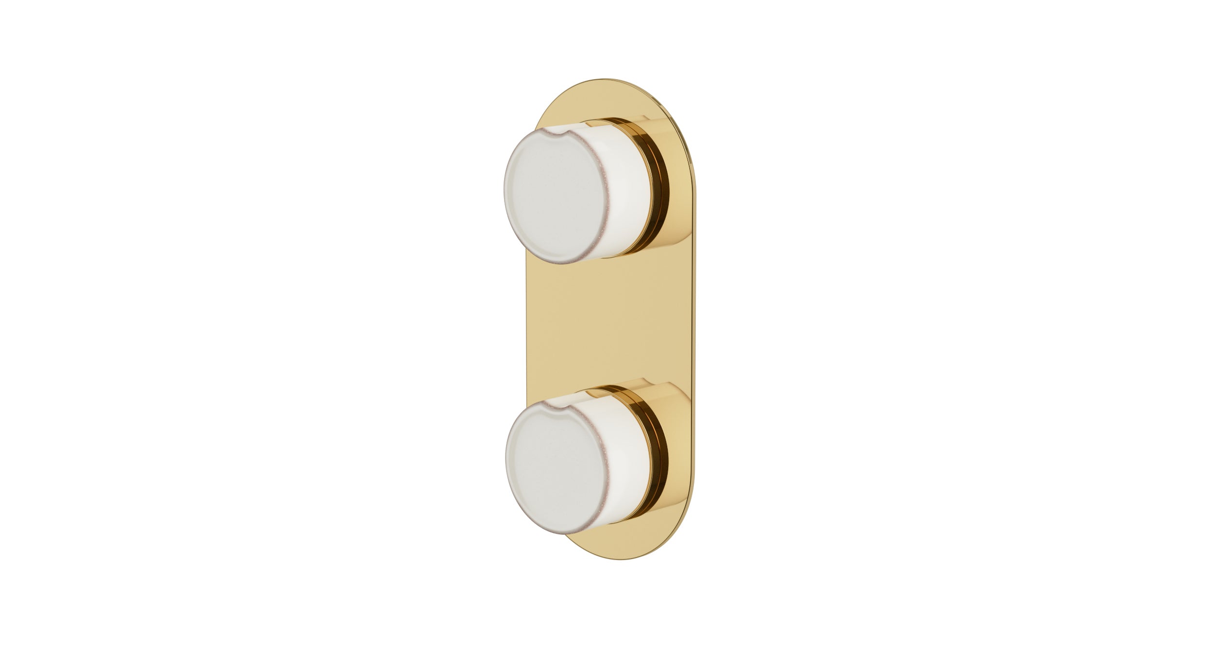 Foundry Two Handle Wall Mount Shower Trim with Groove Ceramic Knob Handles in Polished Brass