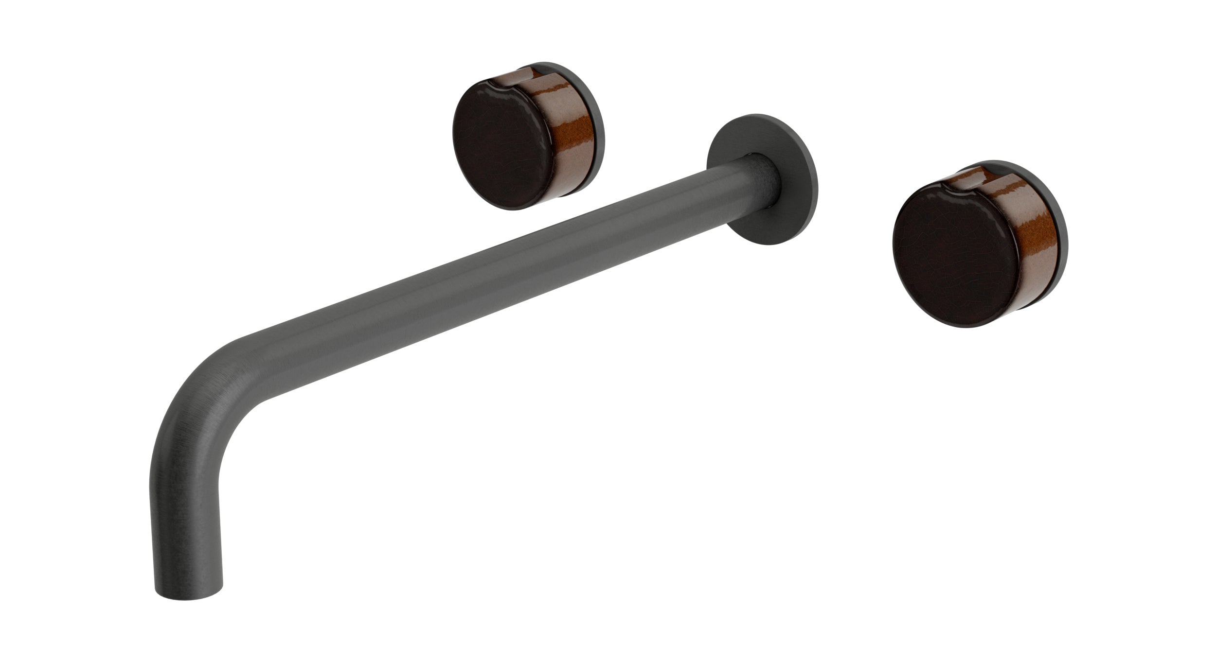 Foundry Two Handle Wall Mount 12" Lavatory Faucet with Groove Ceramic Knob Handles in Blackened Nickel