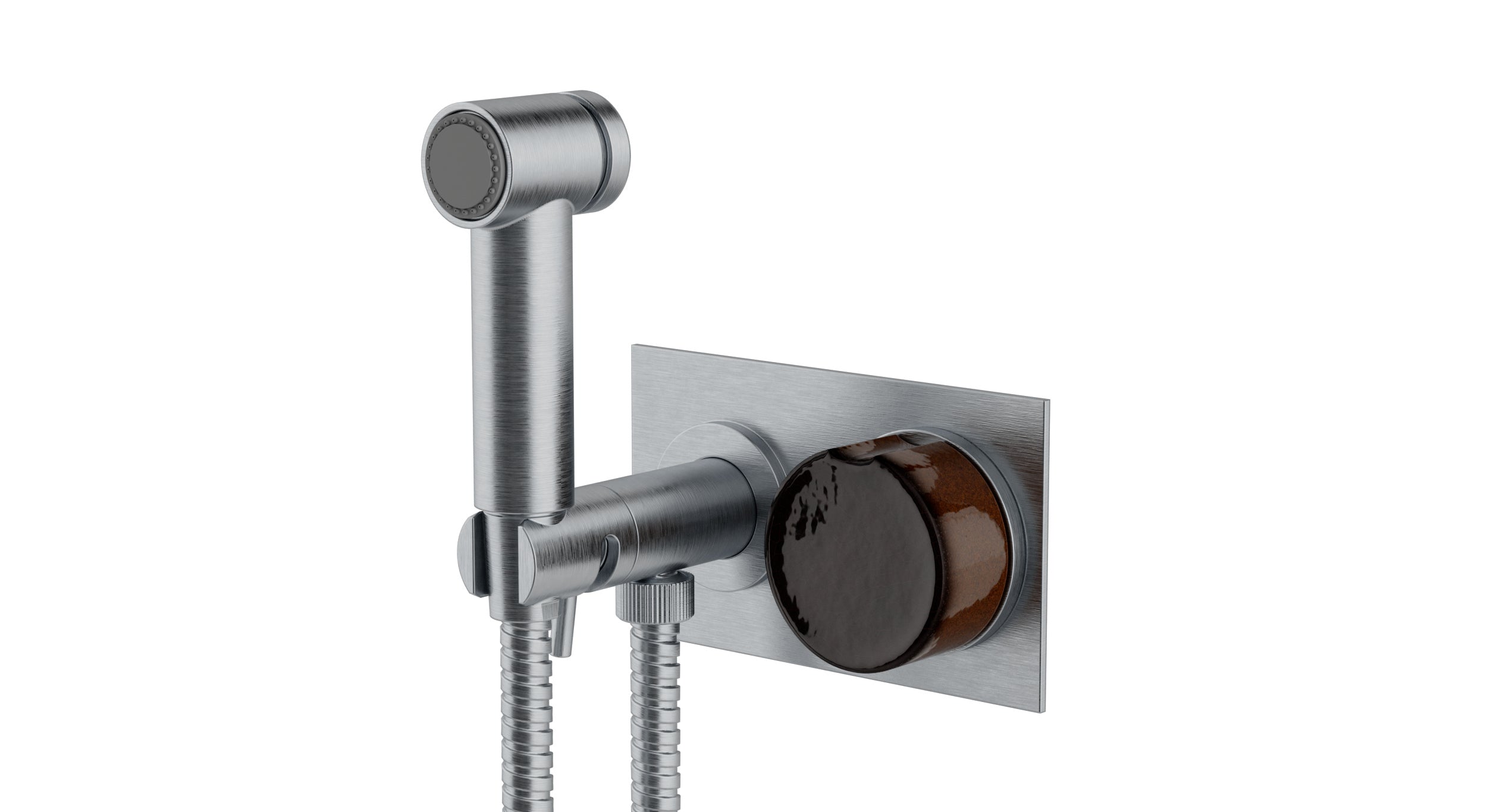 Foundry One Handle Wall Mount Bidet Trim with Groove Ceramic Knob Handle in Satin Chrome