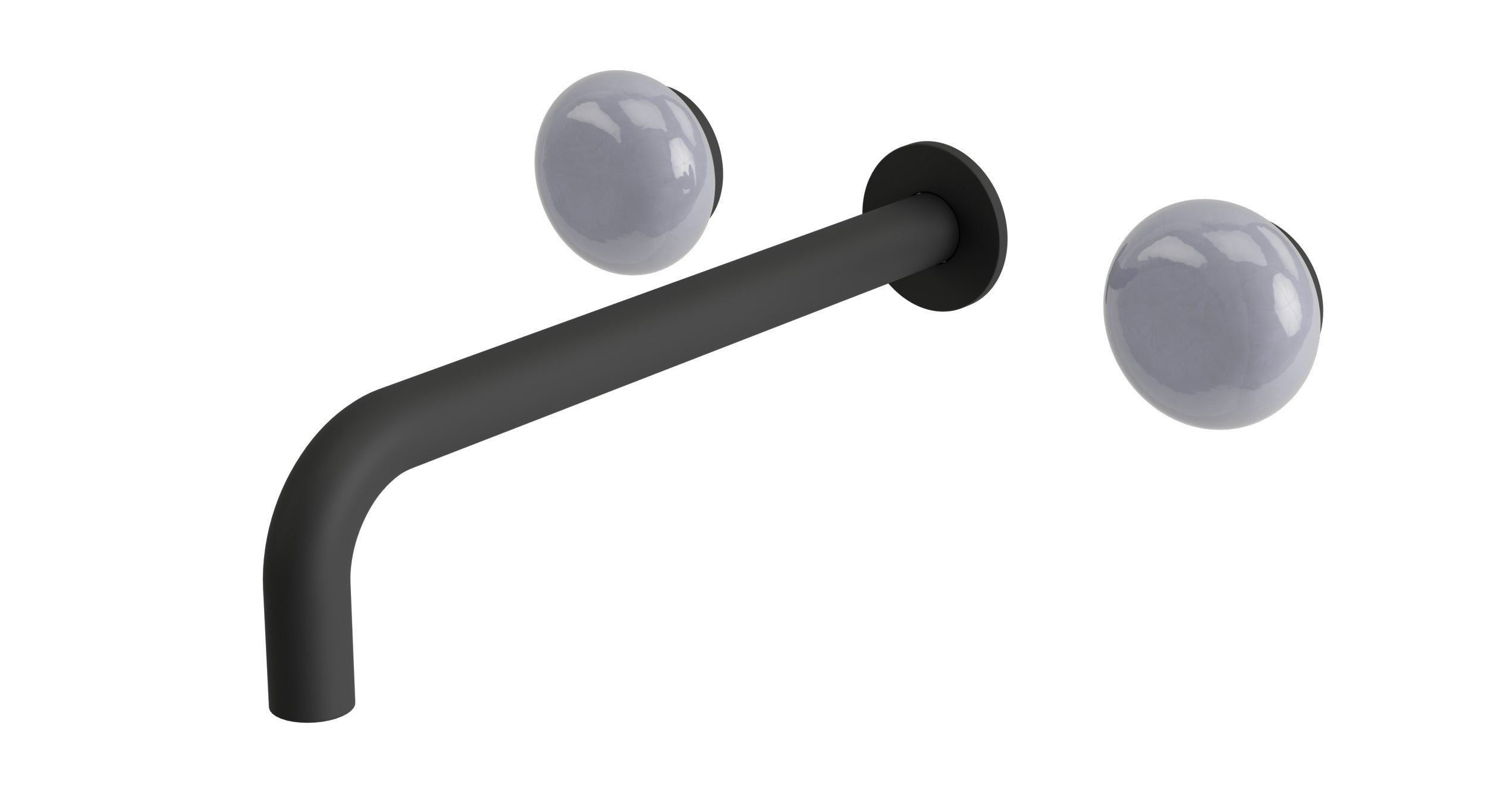 Foundry Two Handle Wall Mount 10" Lavatory Faucet with Pebble Ceramic Knob Handles in Matte Black