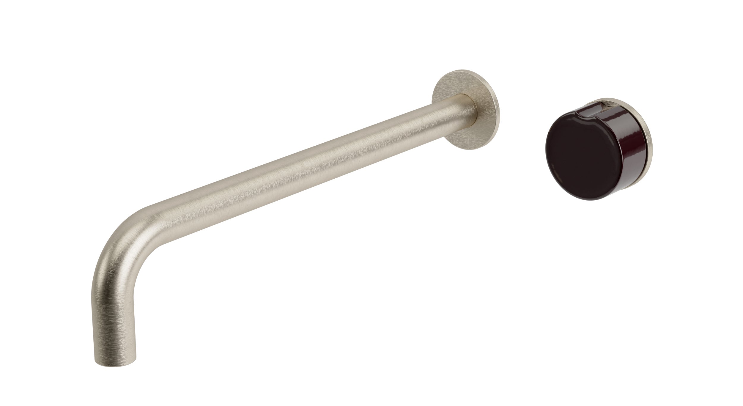 Foundry One Handle Wall Mount 12" Lavatory Faucet with Pebble Ceramic Knob Handle in Satin Nickel