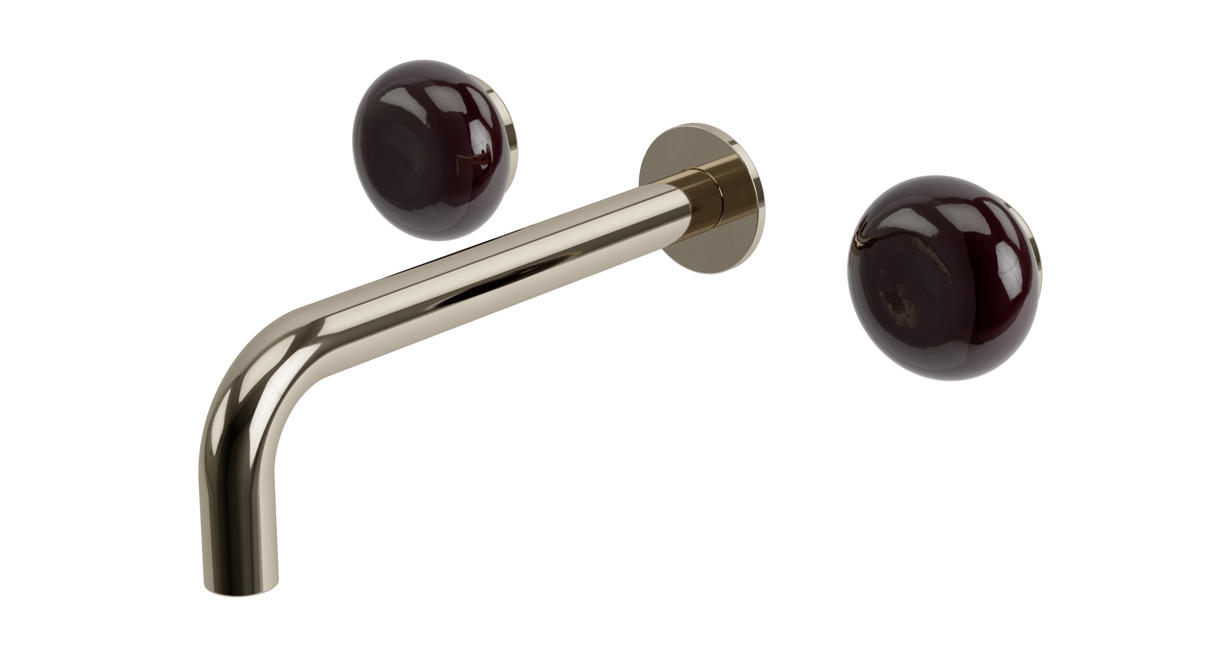 Foundry Two Handle Wall Mount 7.5" Lavatory Faucet with Pebble Ceramic Knob Handles in Polished Nickel