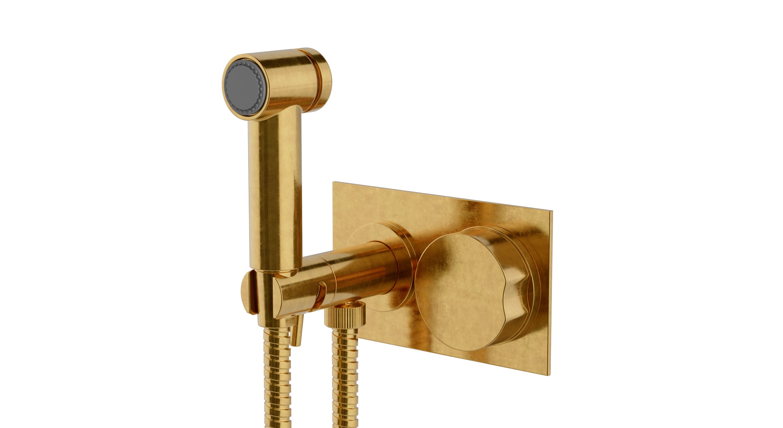 Foundry One Handle Wall Mount Bidet Trim with Barrel Knob Handle in French Brass