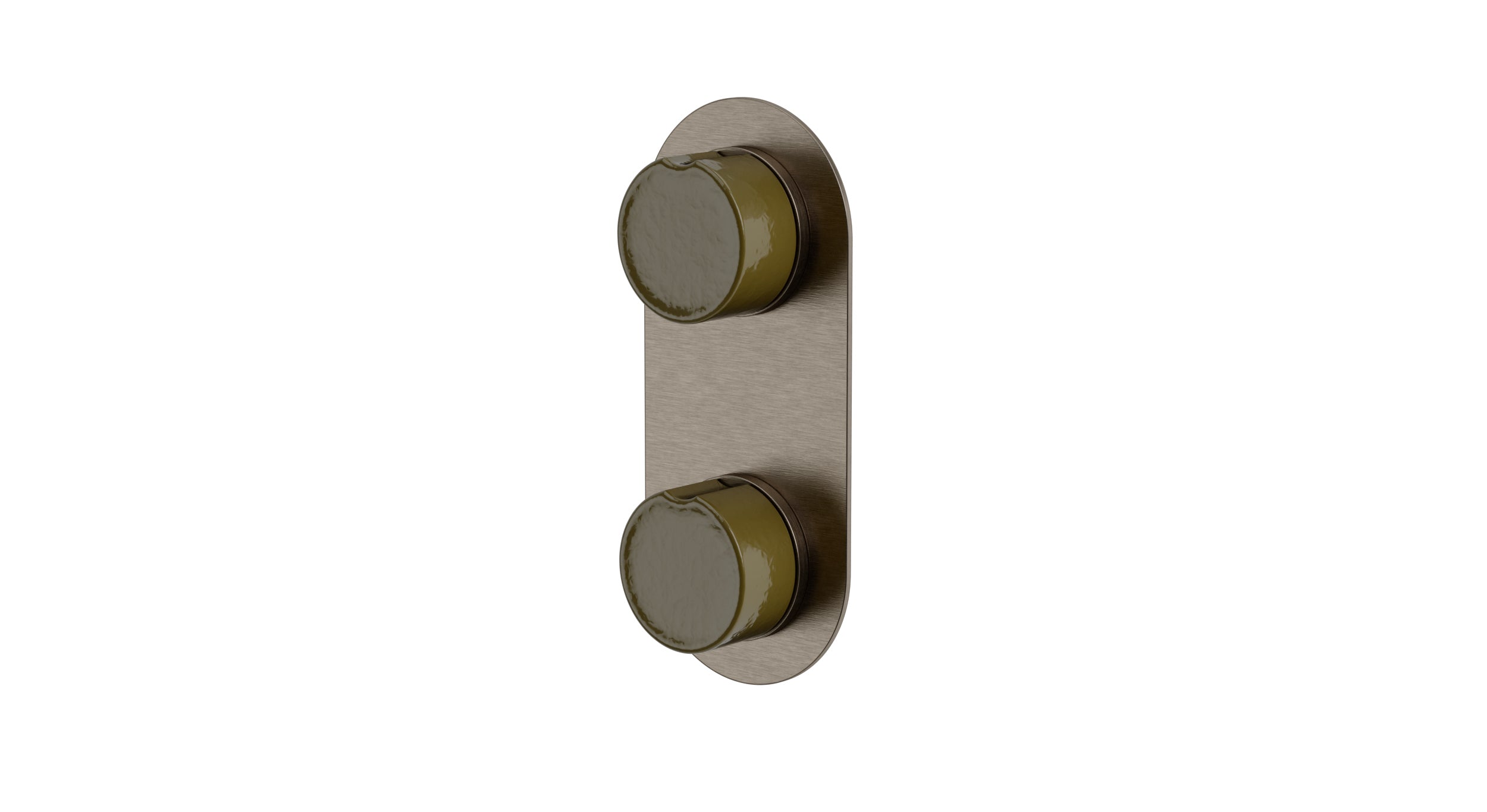 Foundry Two Handle Wall Mount Shower Trim with Groove Ceramic Knob Handles in Antique Nickel