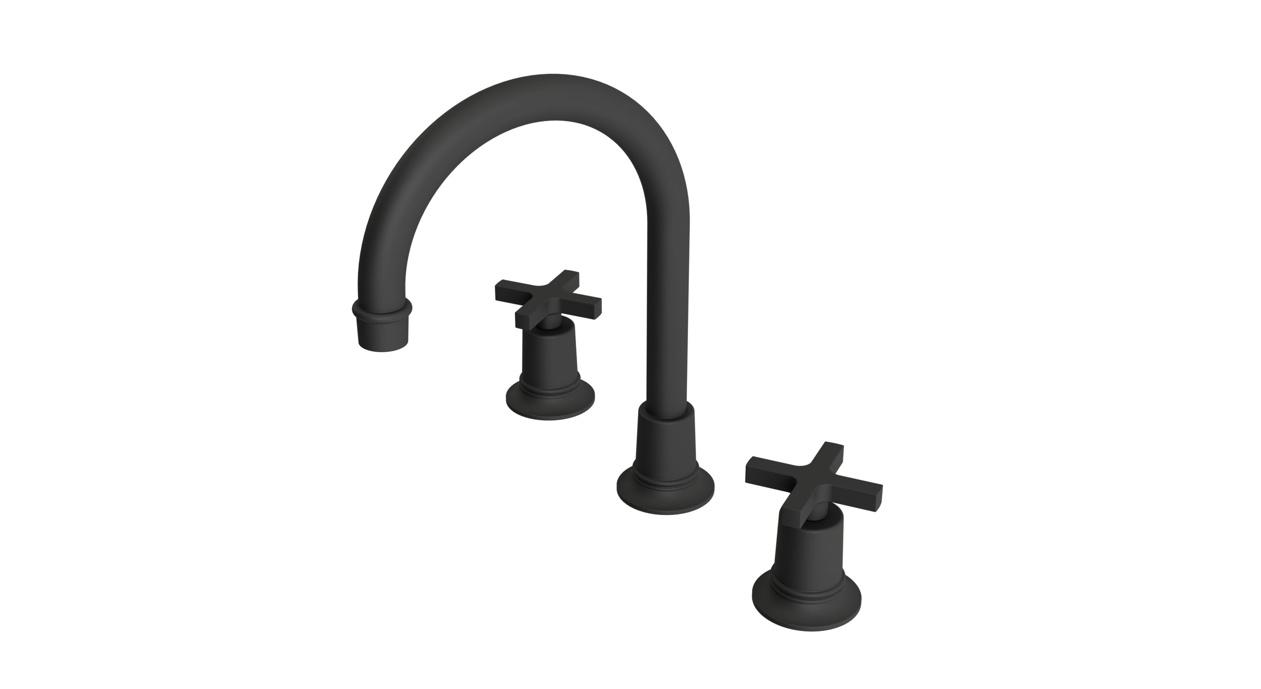 Emerson Two Handle Deck Mount Gooseneck Lavatory Faucet with Classic Cross Handles in Matte Black