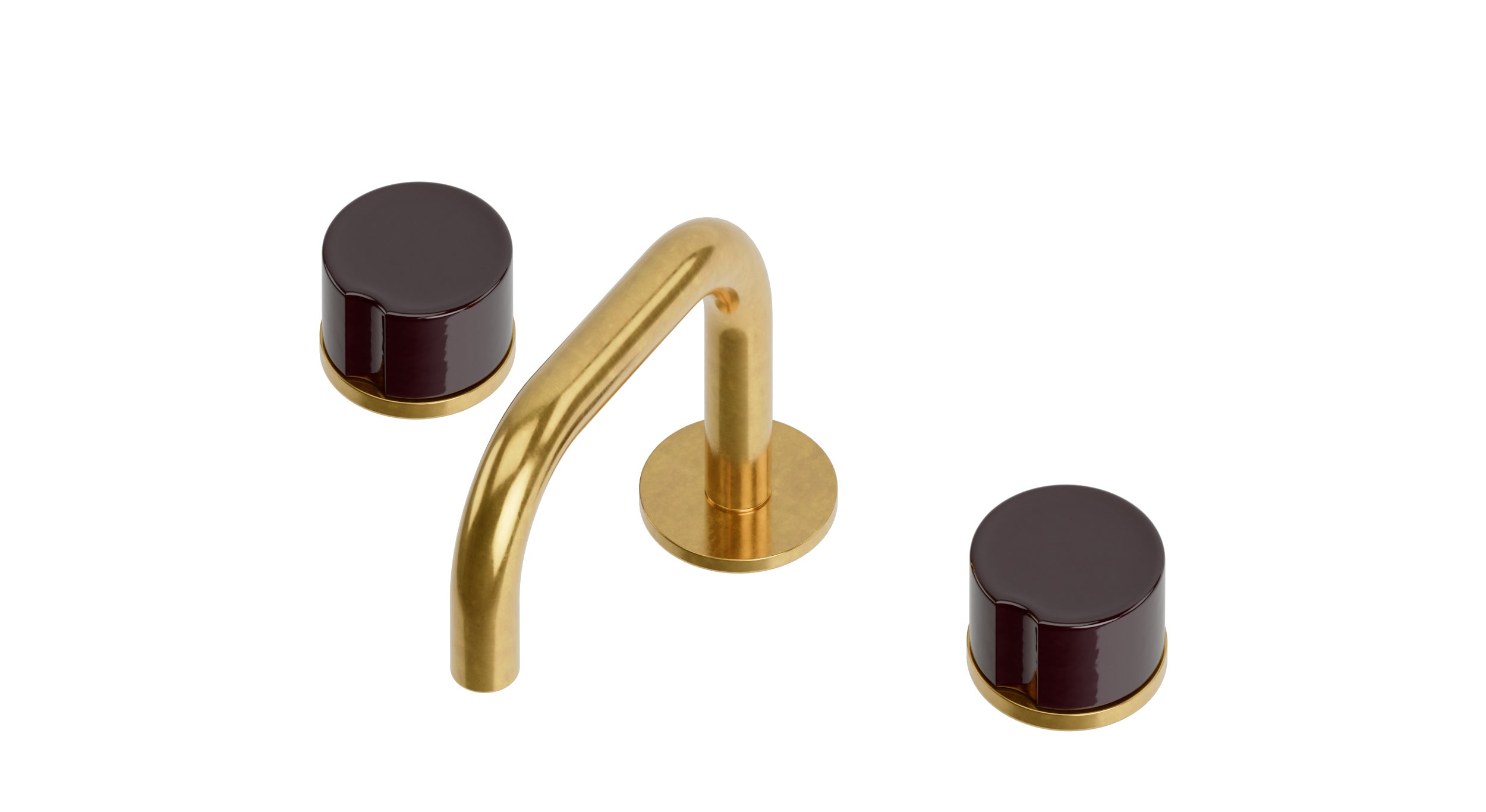 Foundry Two Handle Deck Mount Squaretop Lavatory Faucet with Groove Ceramic Knob Handles in French Brass