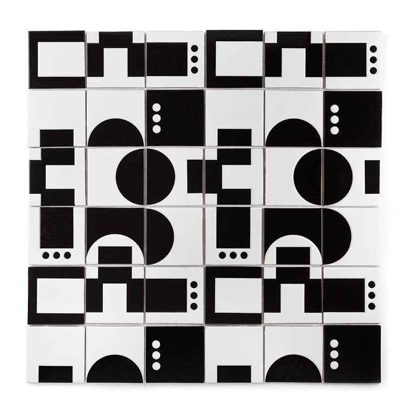 6x6 Handpainted Tile Dot Dash 7 in Charcoal