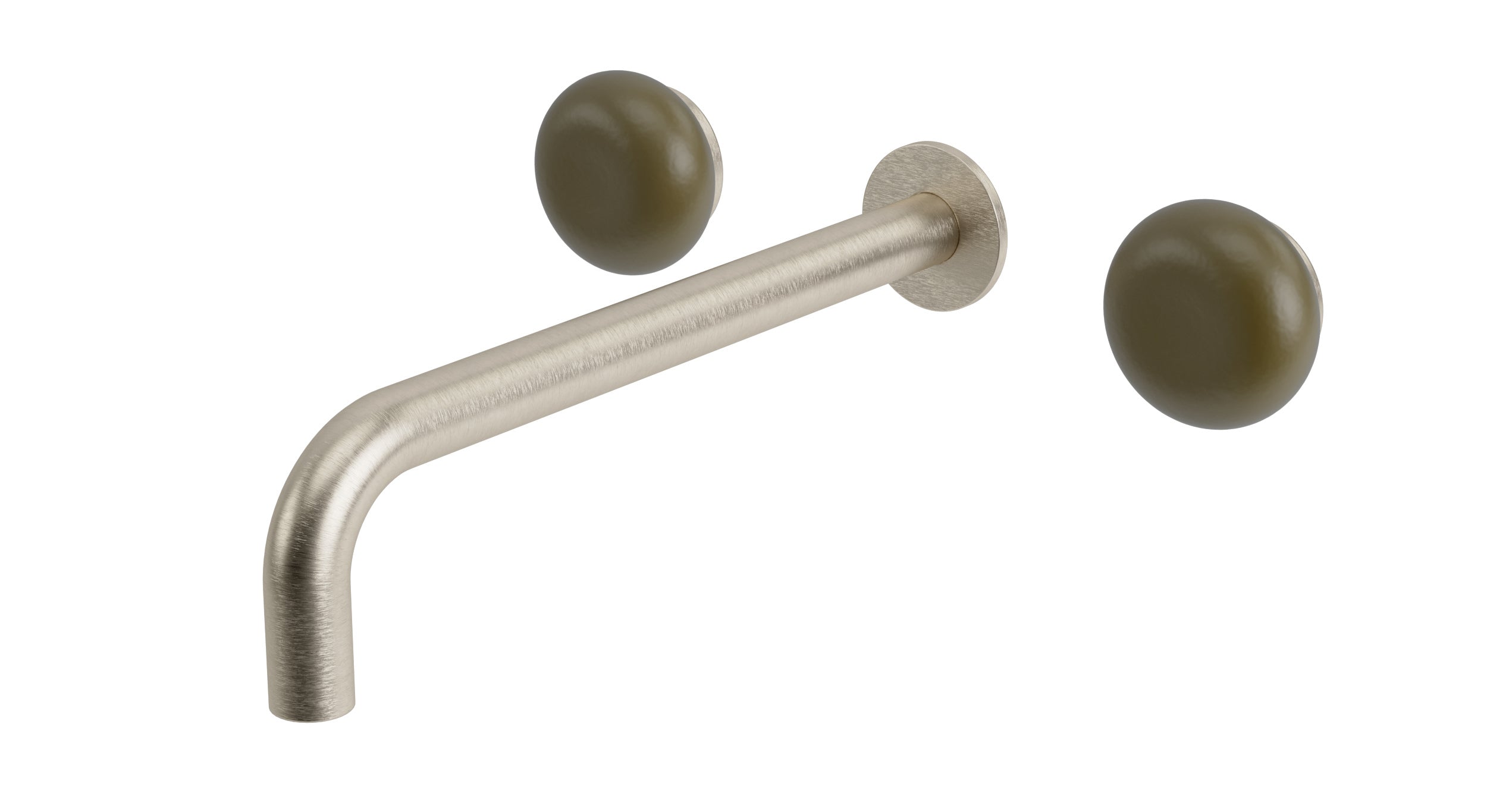 Foundry Two Handle Wall Mount 10" Lavatory Faucet with Pebble Ceramic Knob Handles in Satin Nickel