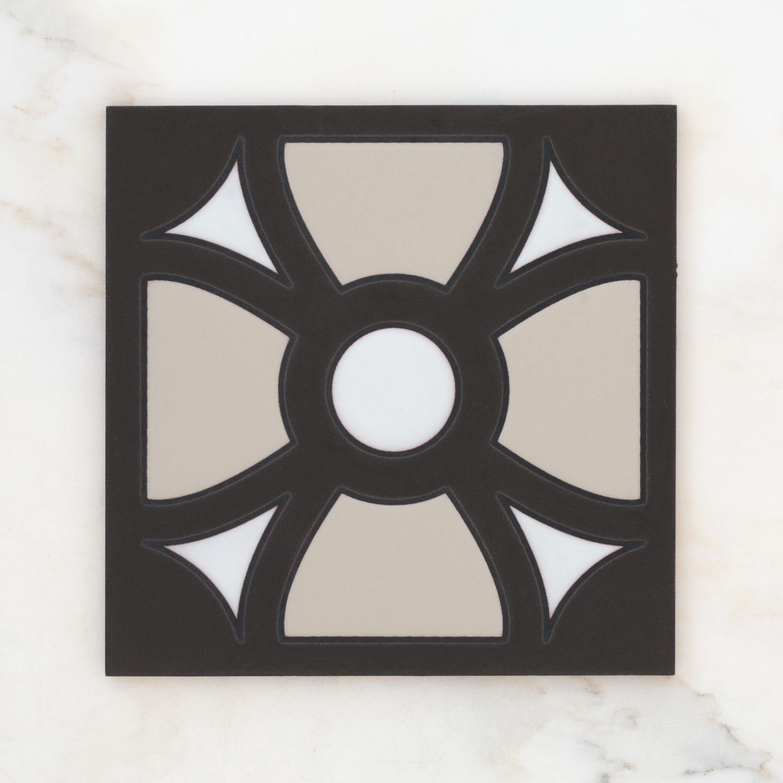 8x8 Handpainted Tile Arlington in Black Motif