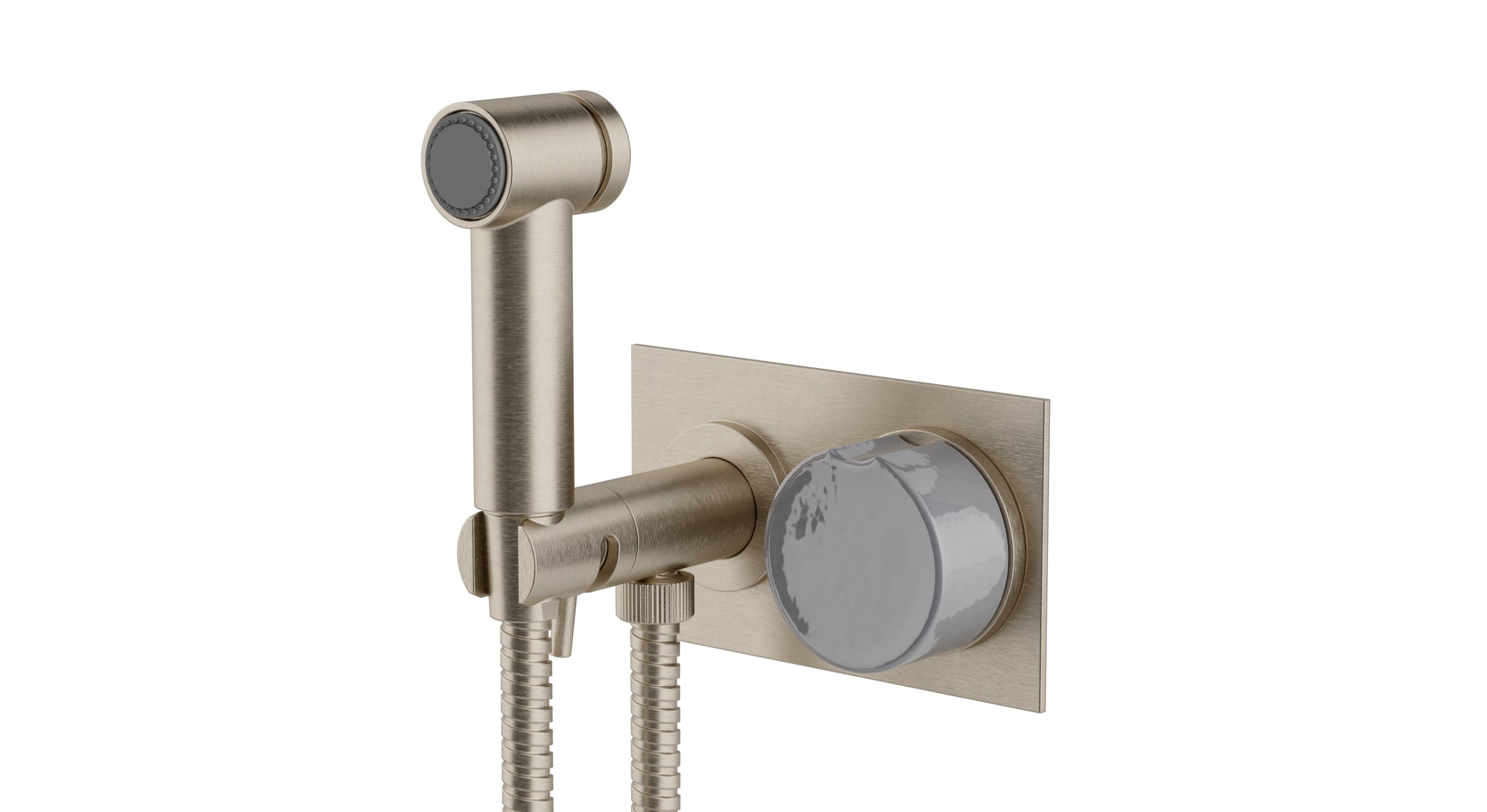 Foundry One Handle Wall Mount Bidet Trim with Groove Ceramic Knob Handle in Satin Nickel