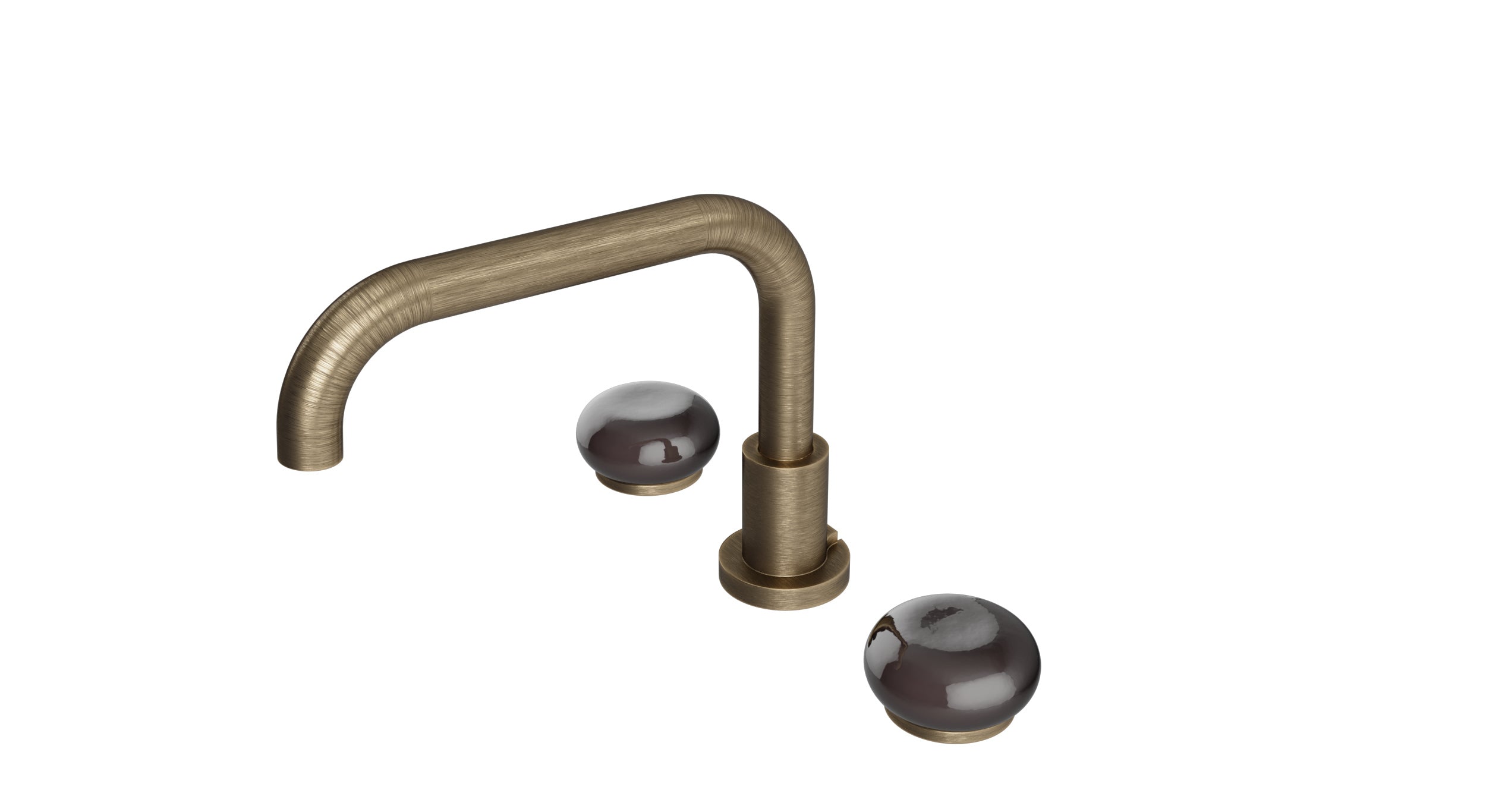 Foundry Two Handle Deck Mount Squaretop Bath Trim with Pebble Ceramic Knob Handles in Antique Brass
