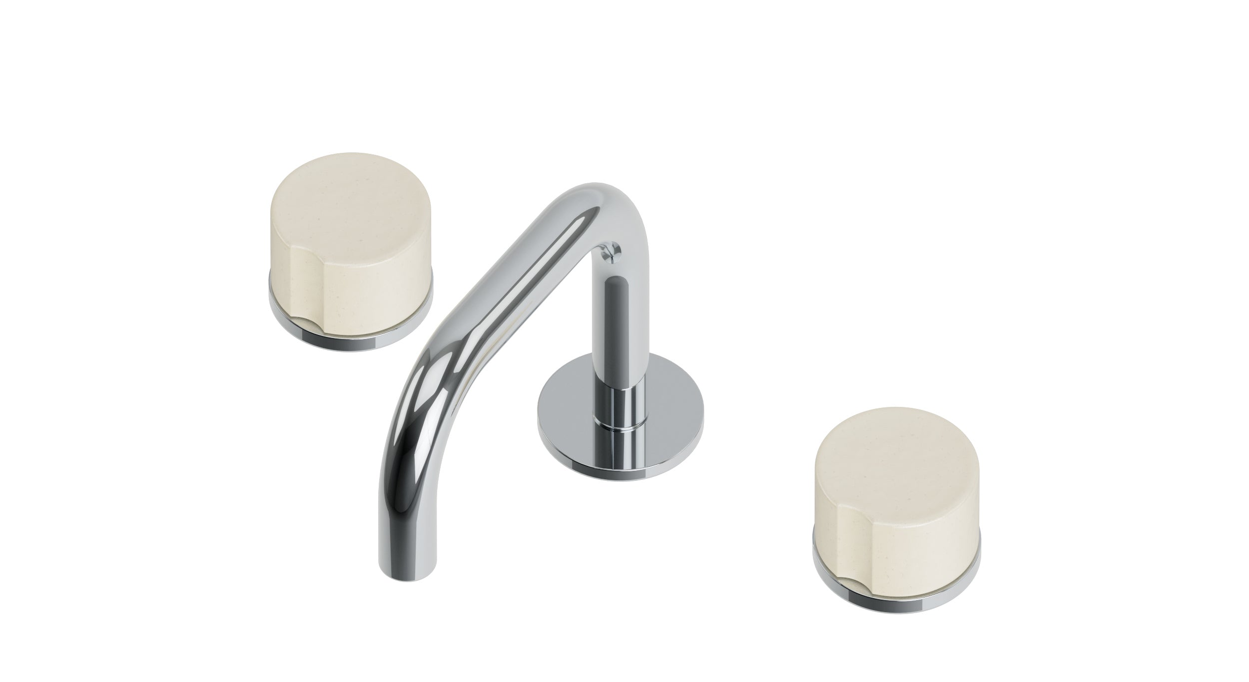 Foundry Two Handle Deck Mount Squaretop Lavatory Faucet with Groove Ceramic Knob Handles in Polished Chrome