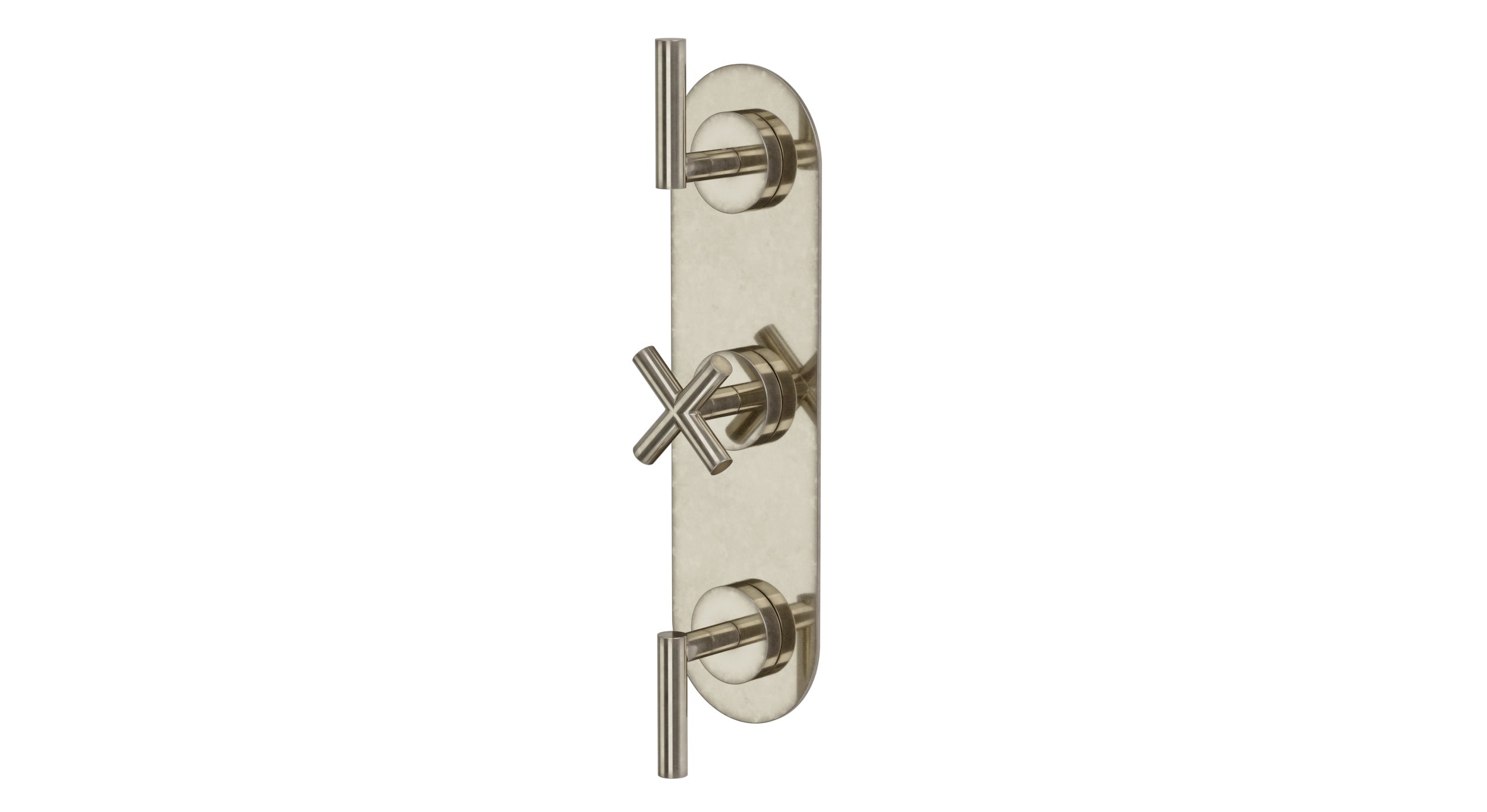 Contour Three Handle Wall Mount Shower Trim with Soft Cross/Soft Lever Handles in French Nickel