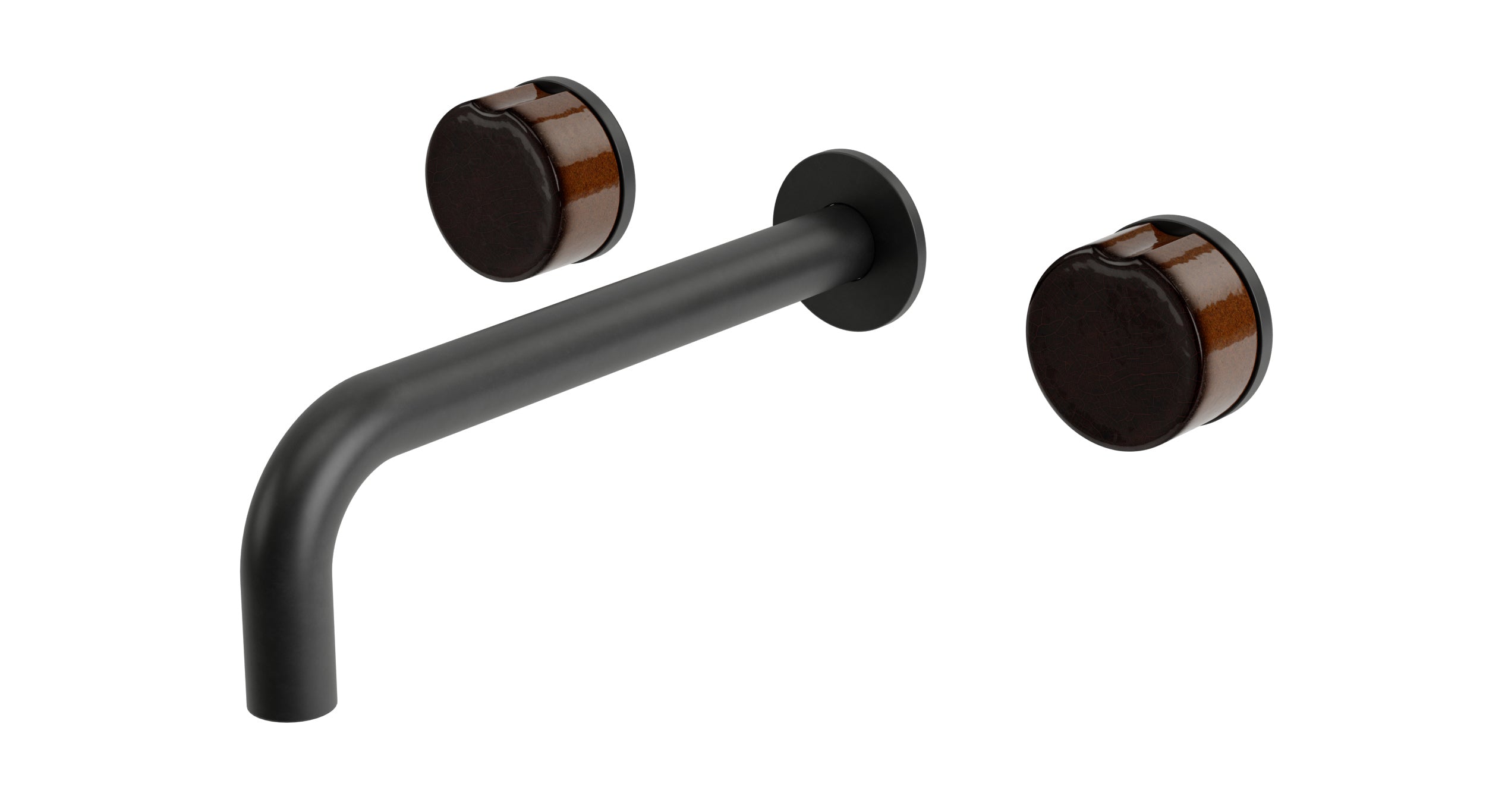 Foundry Two Handle Wall Mount 7.5" Lavatory Faucet with Groove Ceramic Knob Handles in Oil Rubbed Bronze
