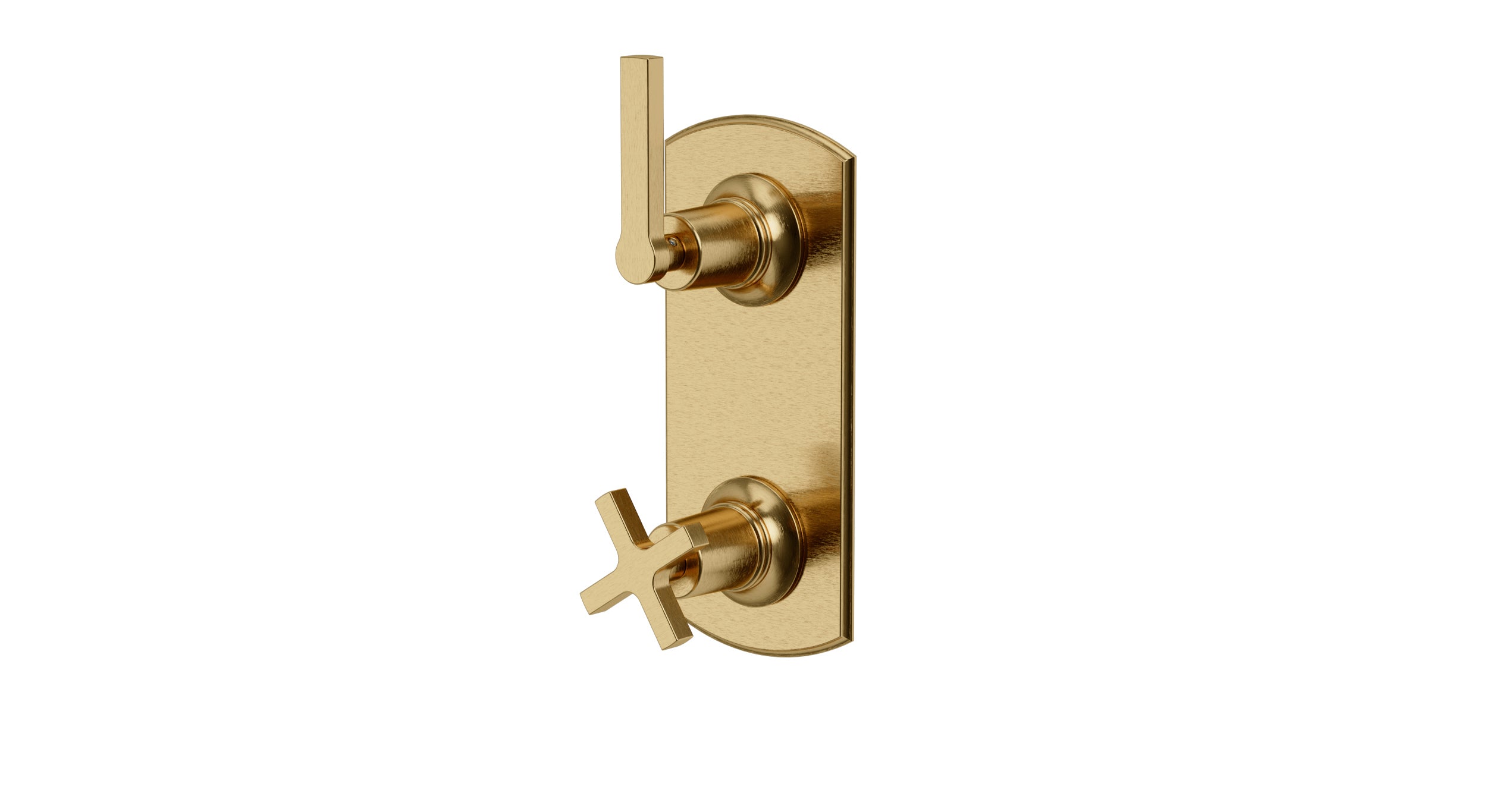 Emerson Two Handle Wall Mount Shower Trim with Classic Cross/Classic Lever Handles in Satin Brass