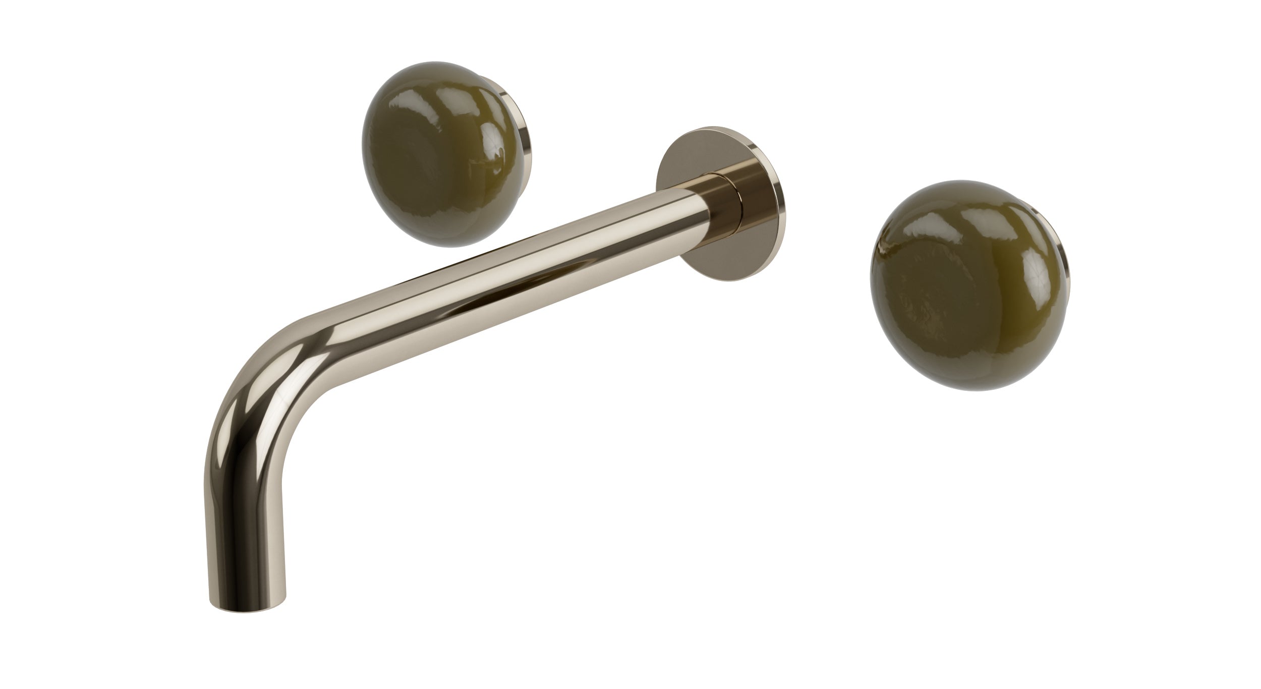 Foundry Two Handle Wall Mount 7.5" Lavatory Faucet with Pebble Ceramic Knob Handles in Polished Nickel