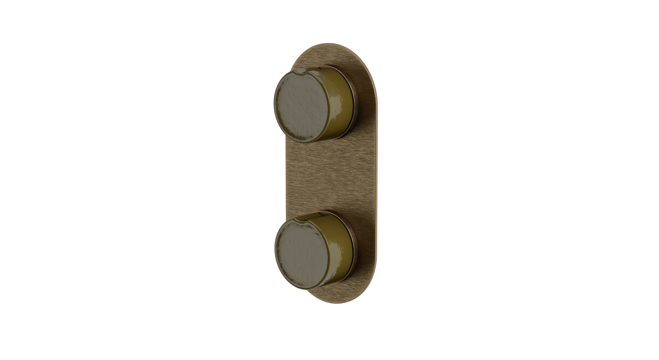 Foundry Two Handle Wall Mount Shower Trim with Groove Ceramic Knob Handles in Antique Brass
