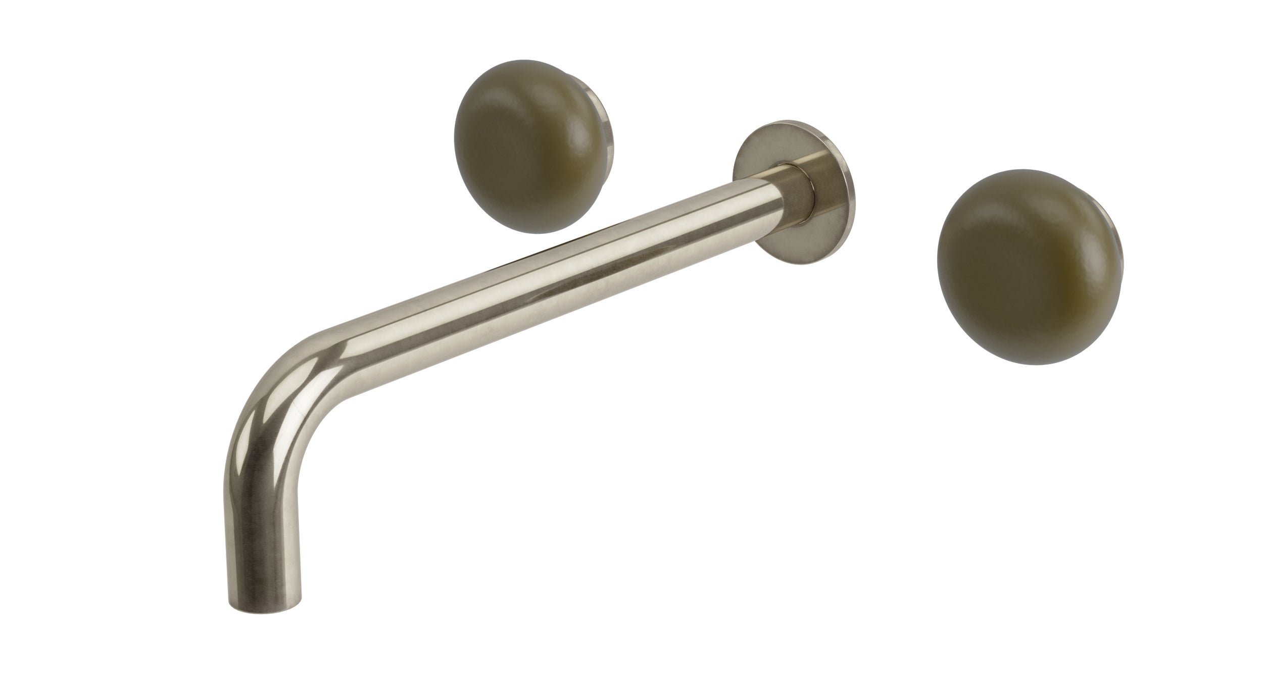 Foundry Two Handle Wall Mount 10" Lavatory Faucet with Pebble Ceramic Knob Handles in French Nickel