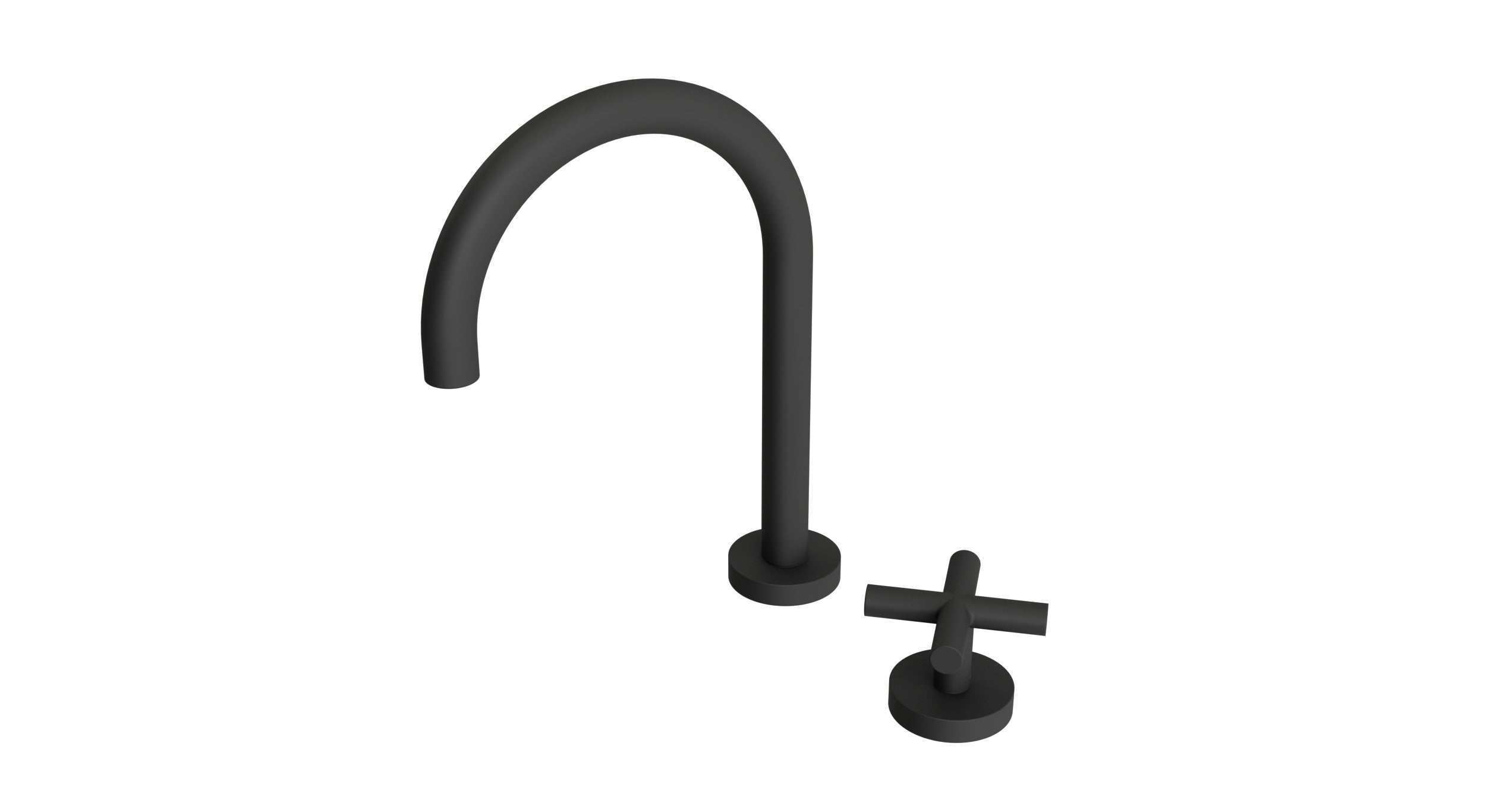 Contour One Handle Deck Mount Gooseneck Lavatory Faucet with Soft Cross Handle in Matte Black