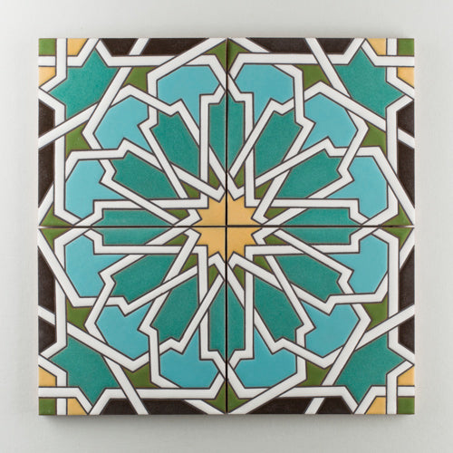 8x8 Handpainted Tile Persian Star in Warm Motif