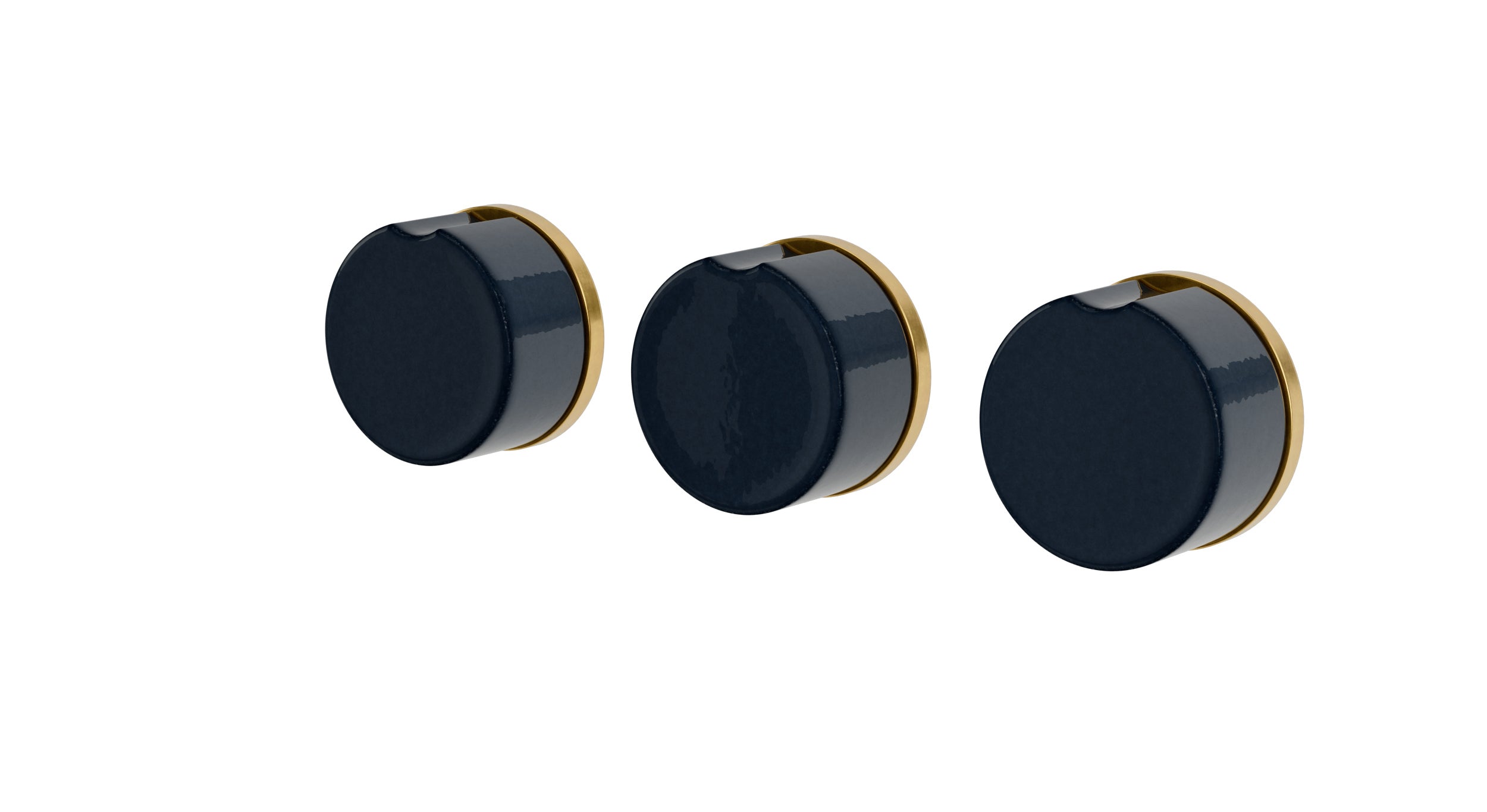 Foundry Three Handle Wall Mount Bath Trim with Diverter/Volume Control and Groove Ceramic Knob Handles in French Brass