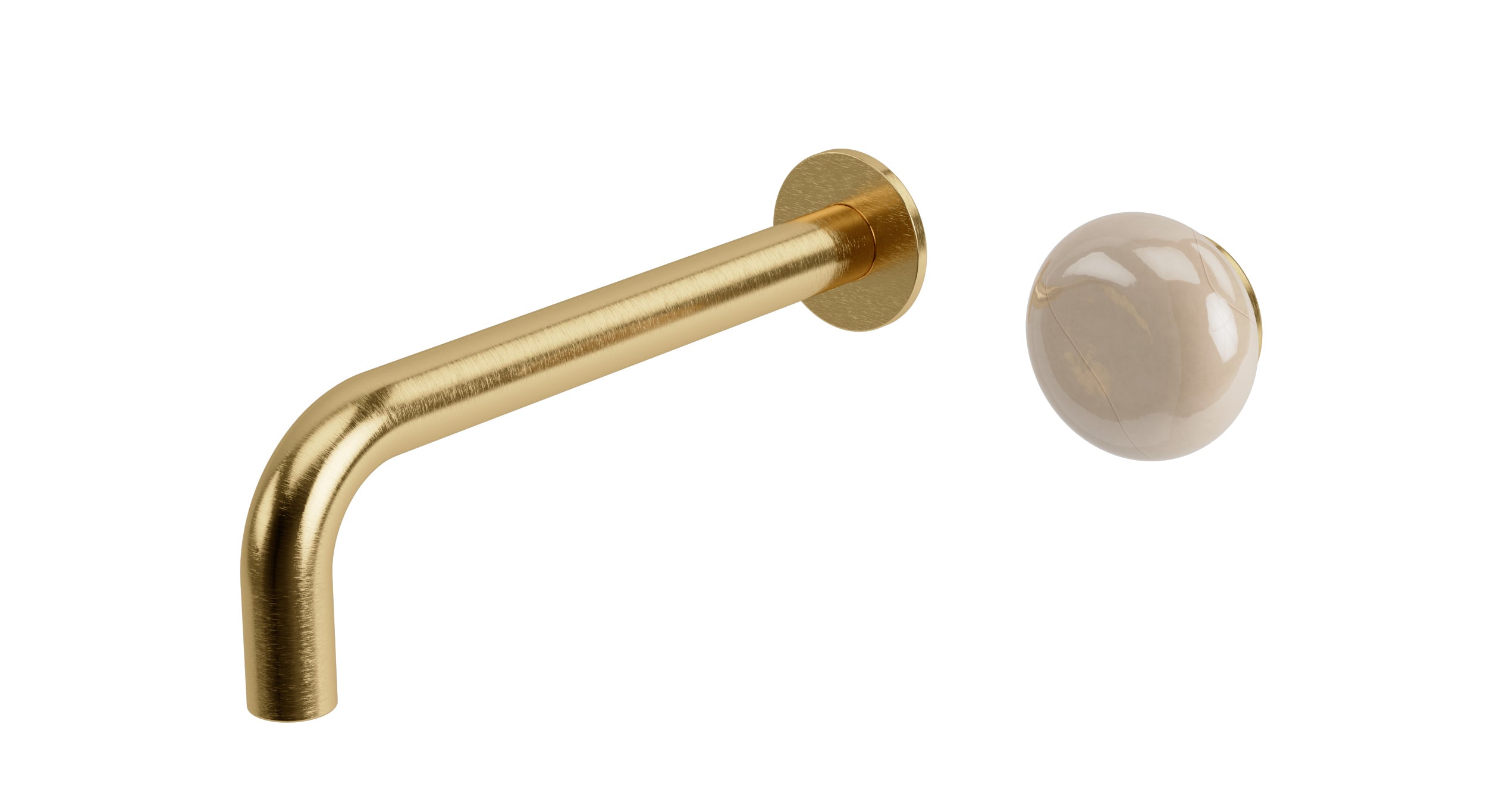 Foundry One Handle Wall Mount 7.5" Lavatory Faucet with Pebble Ceramic Knob Handle in Satin Brass