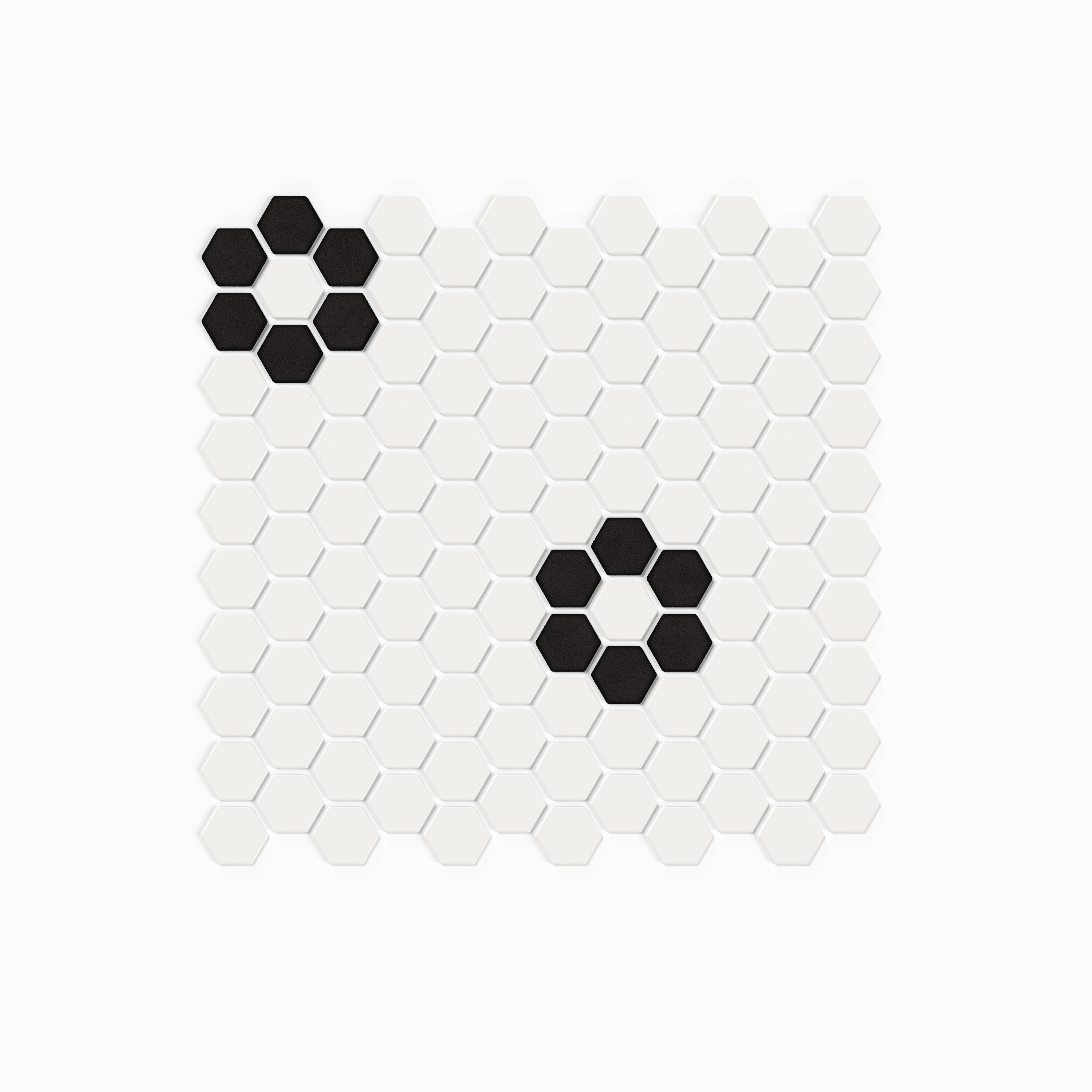 1" Hexagon Double Daisy Sheeted Original Ceramic Tile in Calcite Matte & Raven Matte