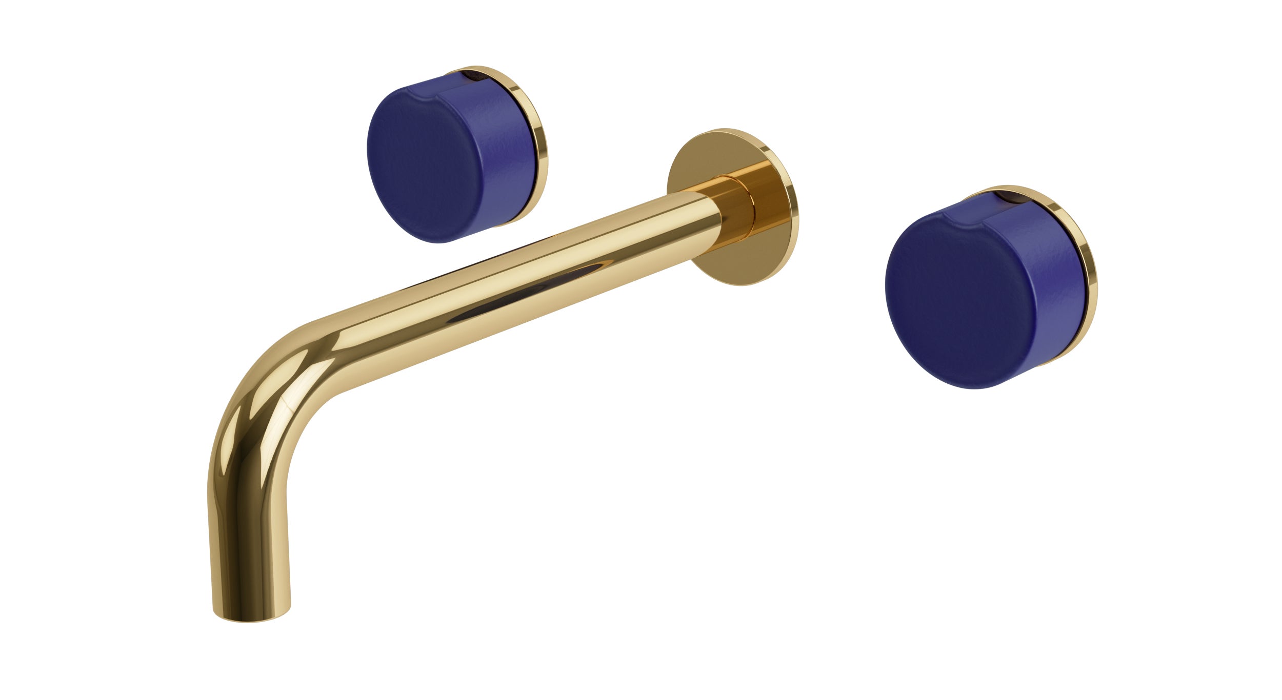 Foundry Two Handle Wall Mount 7.5" Lavatory Faucet with Groove Ceramic Knob Handles in Polished Brass
