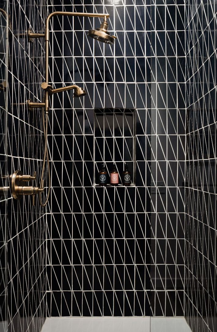 Right Scalene Triangle Original Ceramic Tile in Navy Blue Gloss