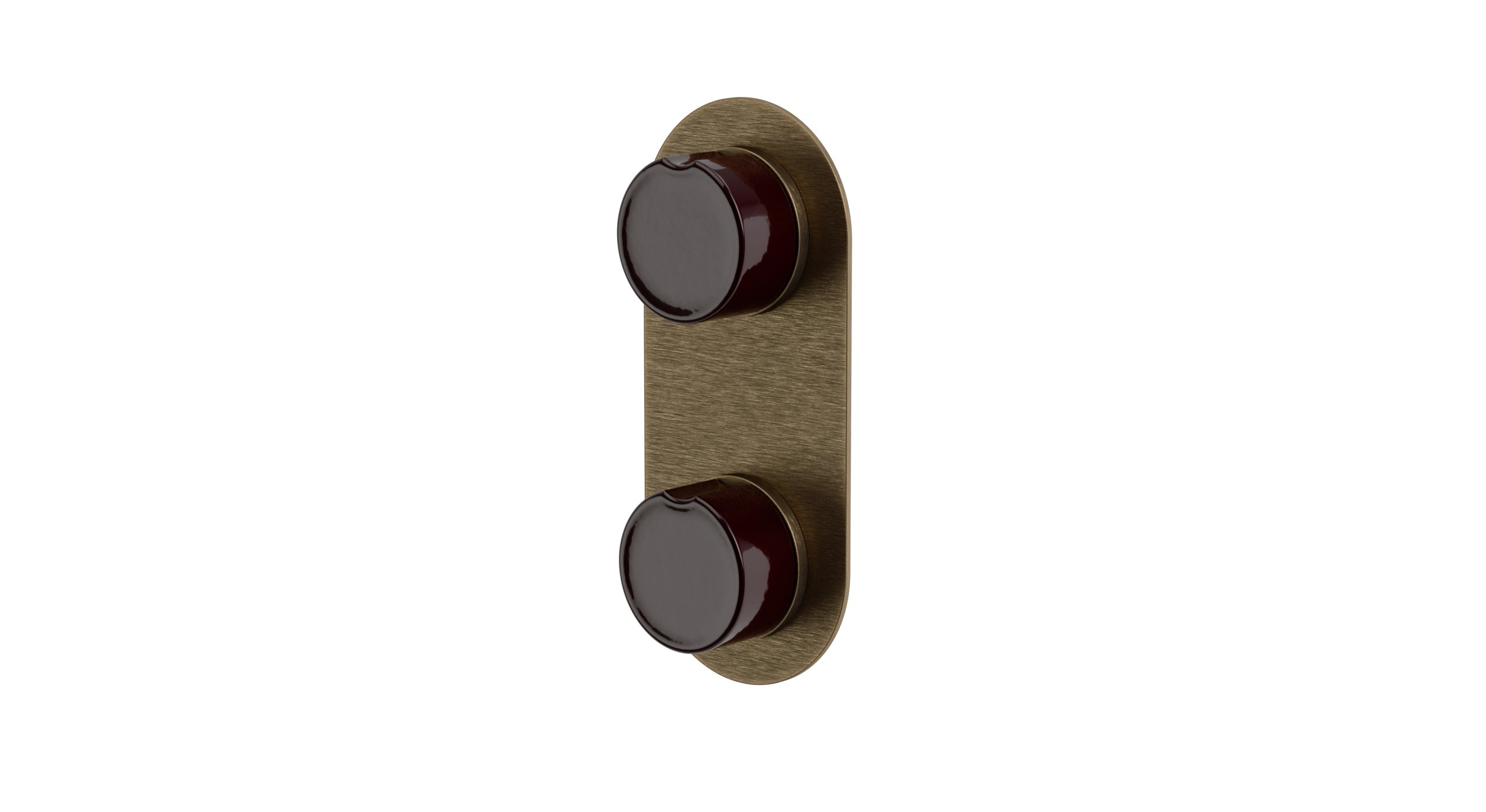 Foundry Two Handle Wall Mount Shower Trim with Groove Ceramic Knob Handles in Antique Brass