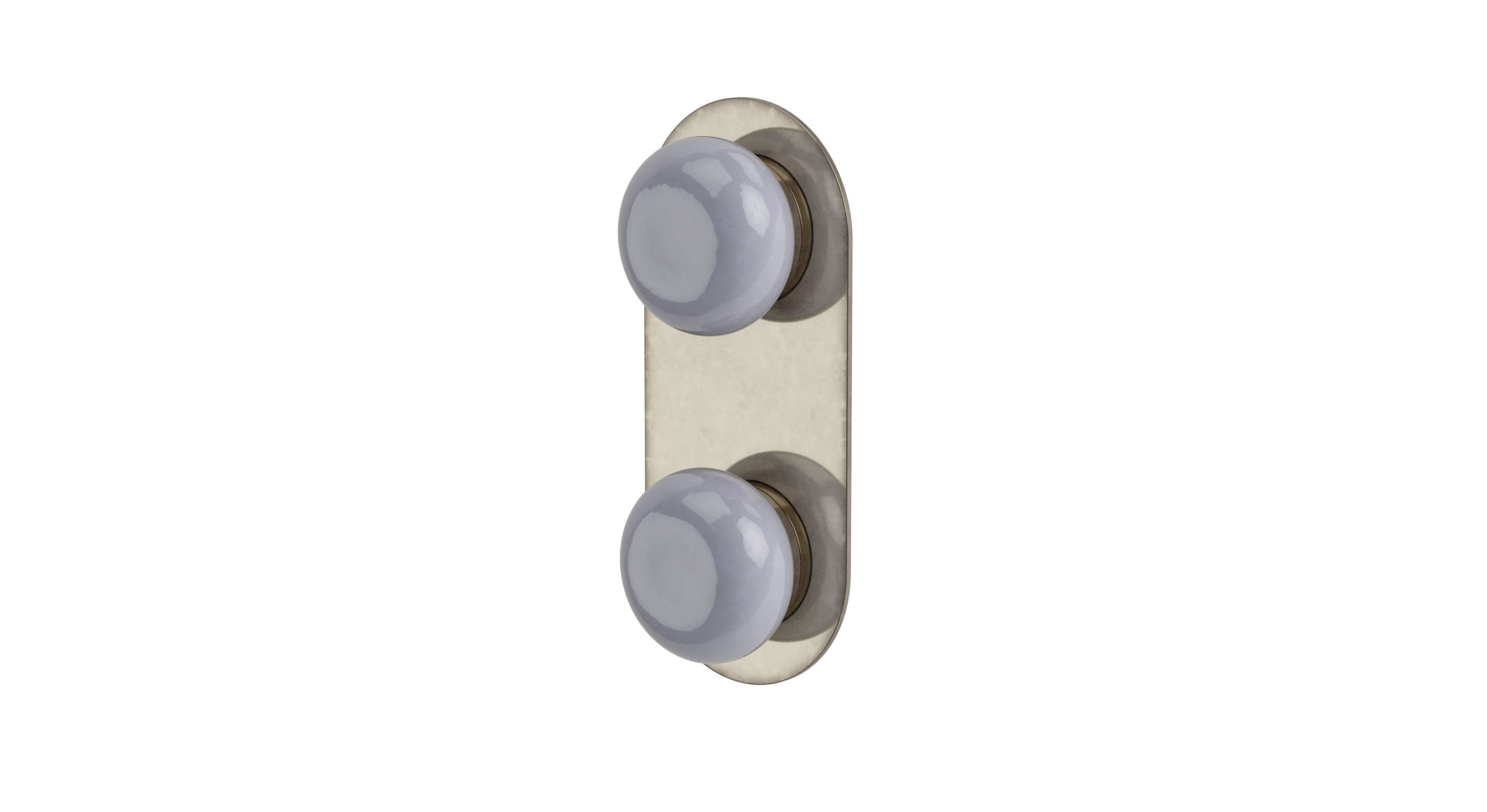 Foundry Two Handle Wall Mount Shower Trim with Pebble Ceramic Knob Handles in French Nickel