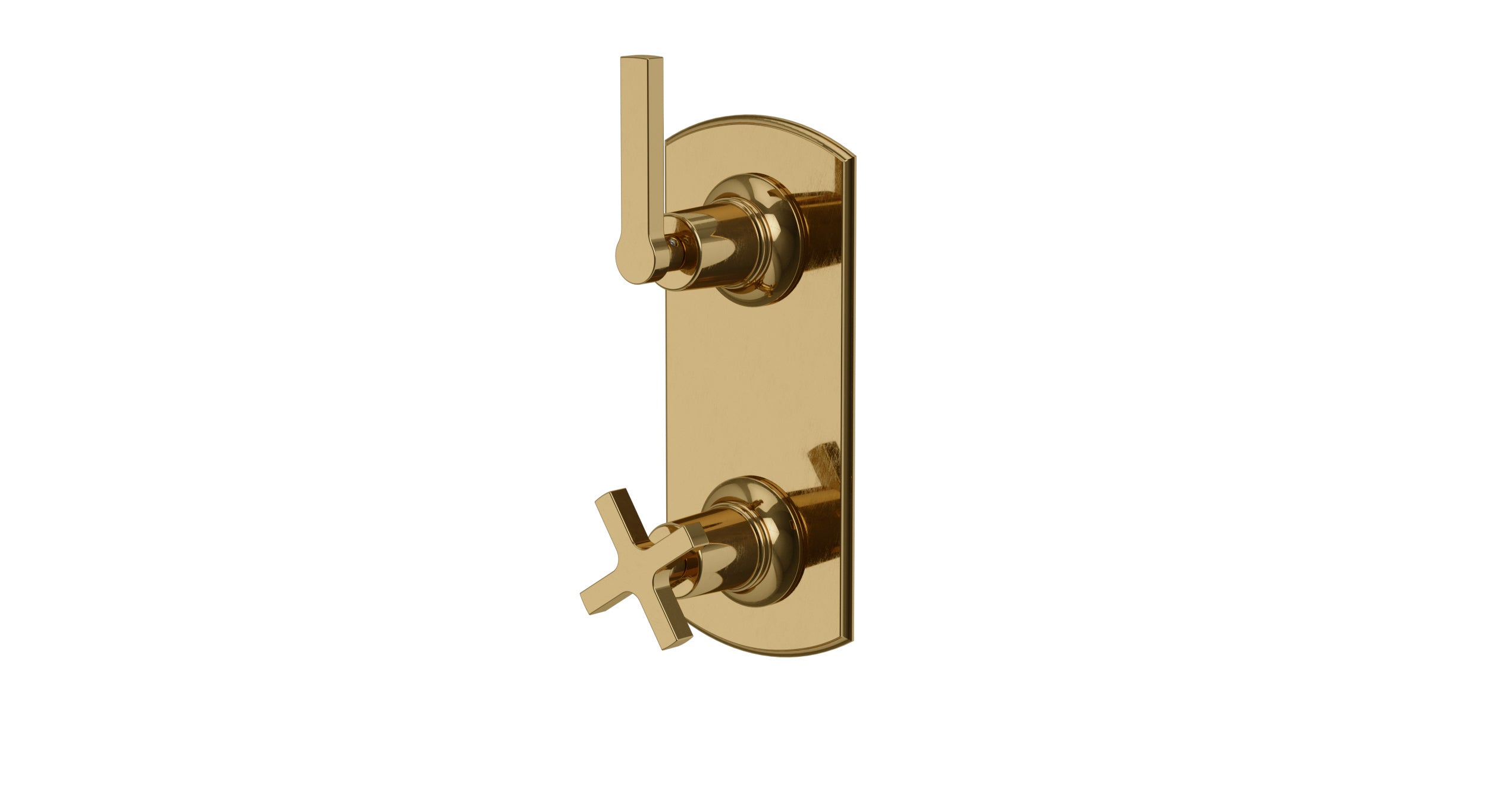Emerson Two Handle Wall Mount Shower Trim with Classic Cross/Classic Lever Handles in Uncoated Polished Brass