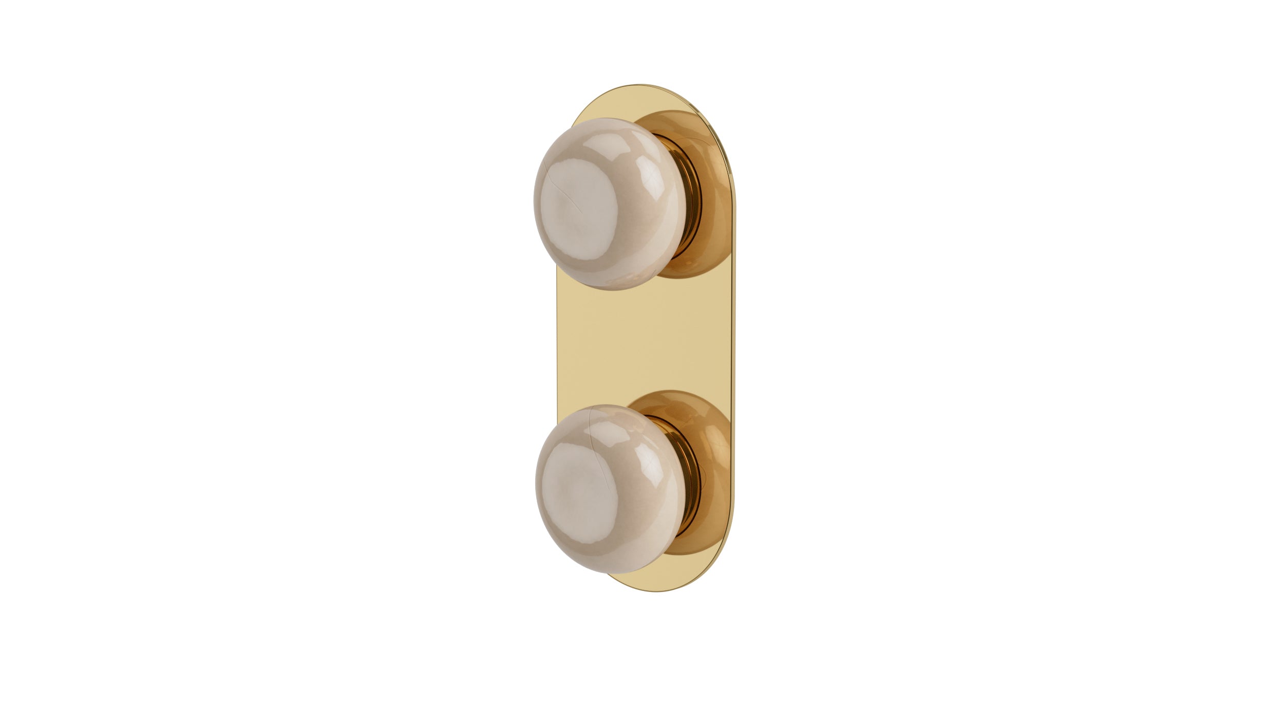 Foundry Two Handle Wall Mount Shower Trim with Pebble Ceramic Knob Handles in Polished Brass