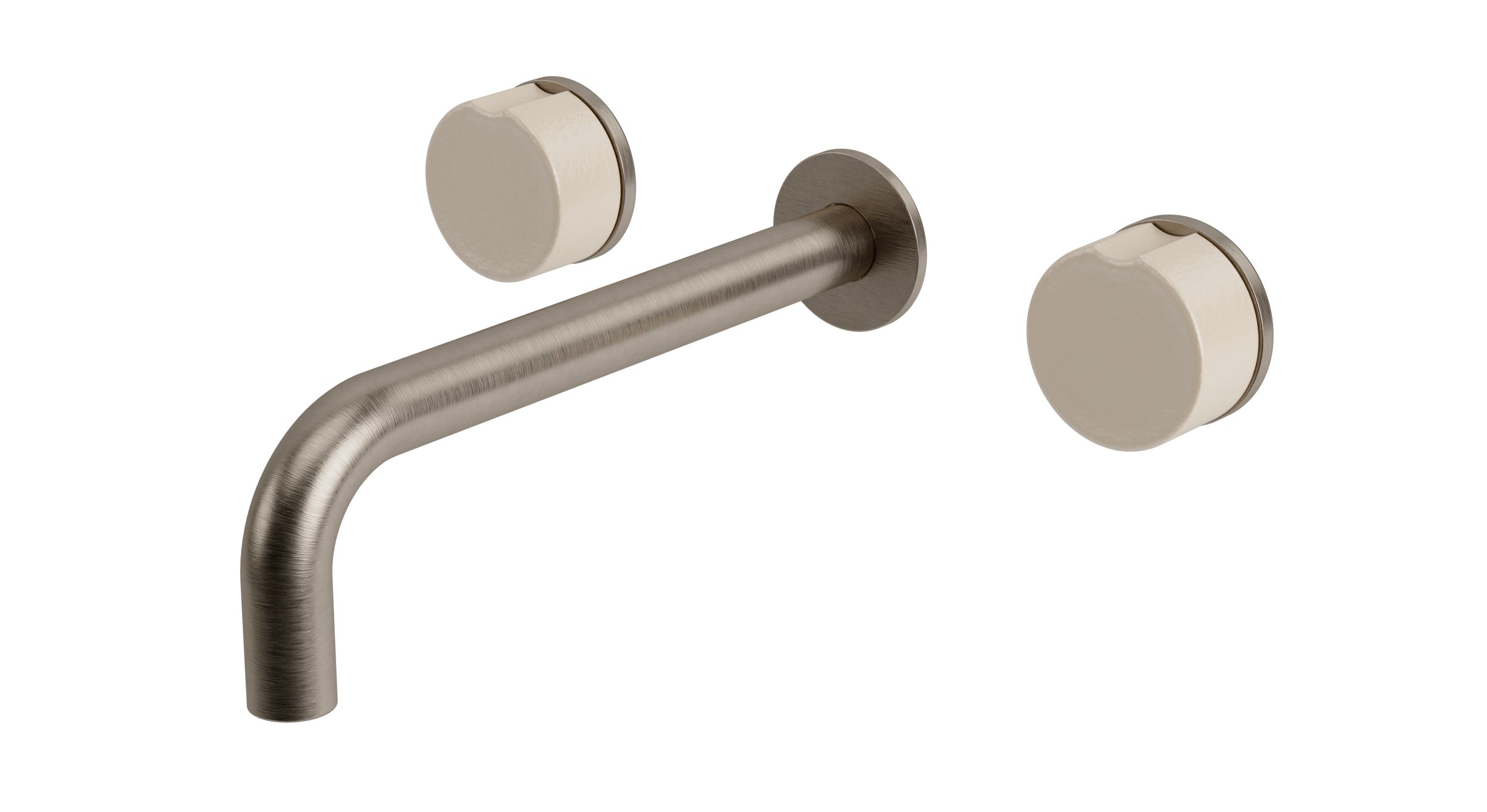 Foundry Two Handle Wall Mount 7.5" Lavatory Faucet with Groove Ceramic Knob Handles in Antique Nickel