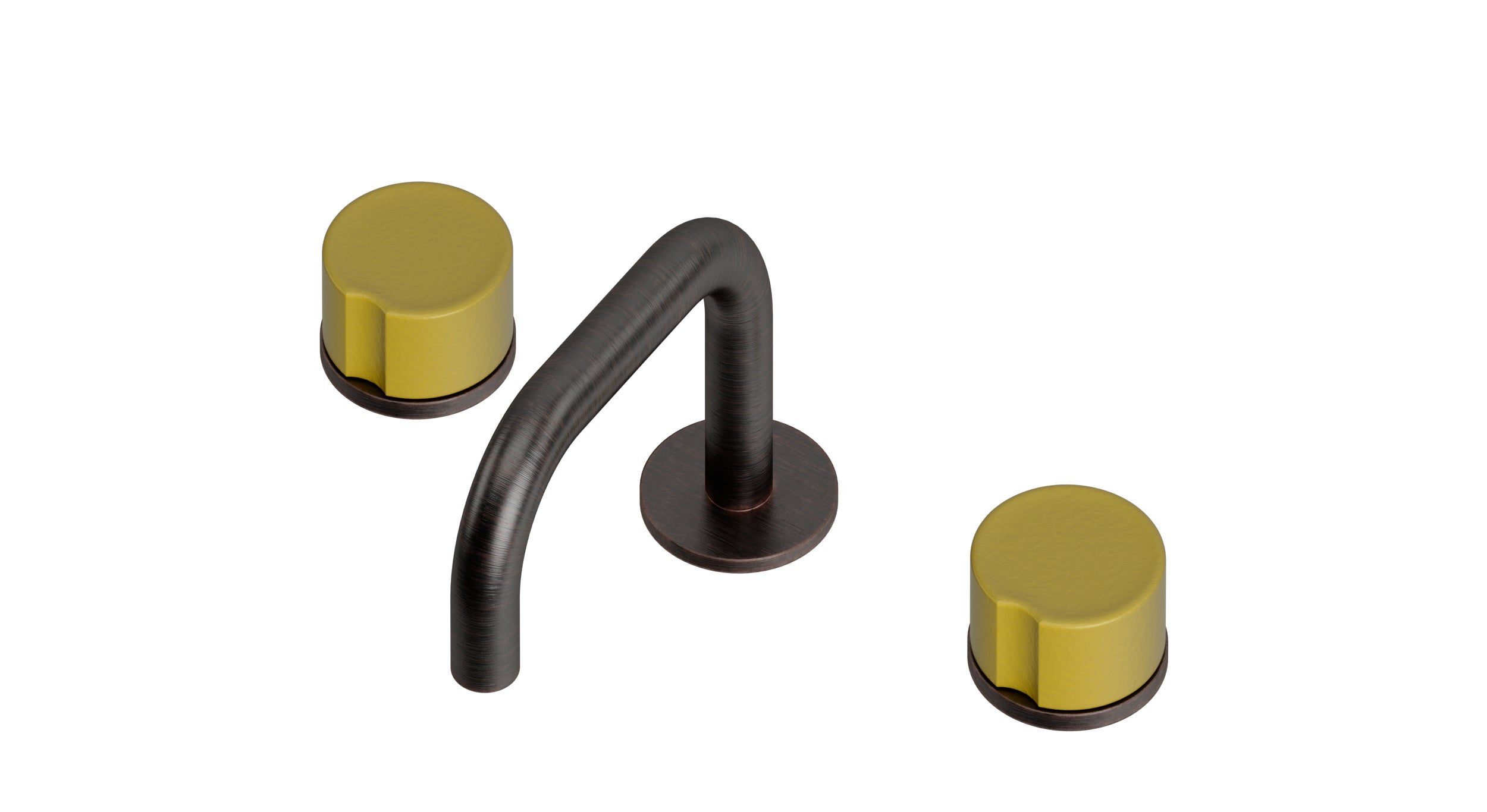 Foundry Two Handle Deck Mount Squaretop Lavatory Faucet with Groove Ceramic Knob Handles in Antique Bronze