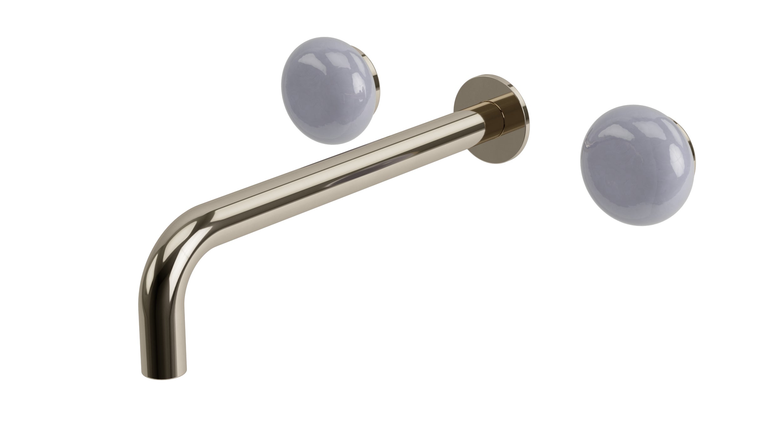 Foundry Two Handle Wall Mount 10" Lavatory Faucet with Pebble Ceramic Knob Handles in Polished Nickel