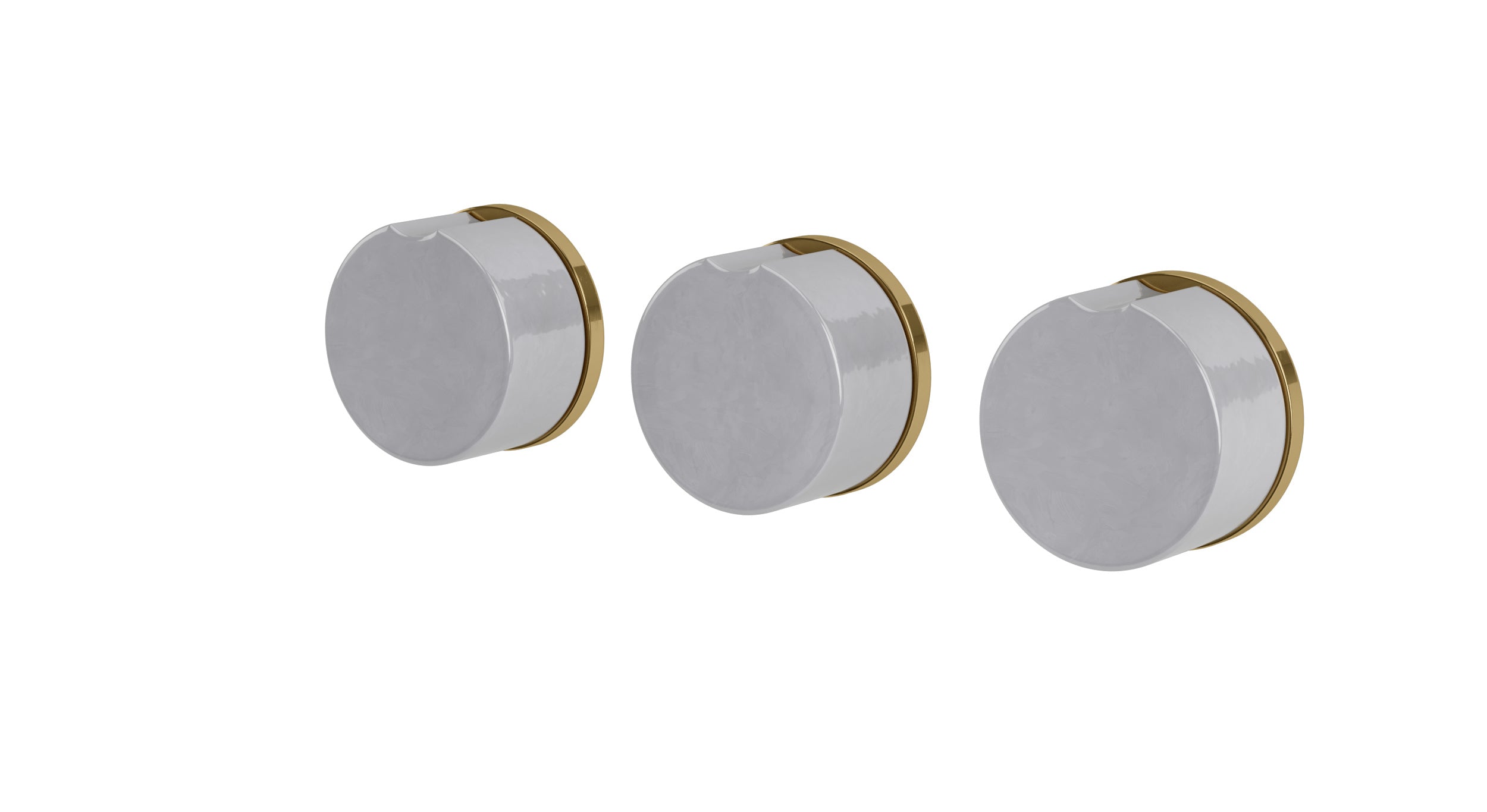 Foundry Three Handle Wall Mount Bath Trim with Diverter/Volume Control and Groove Ceramic Knob Handles in Uncoated Polished Brass