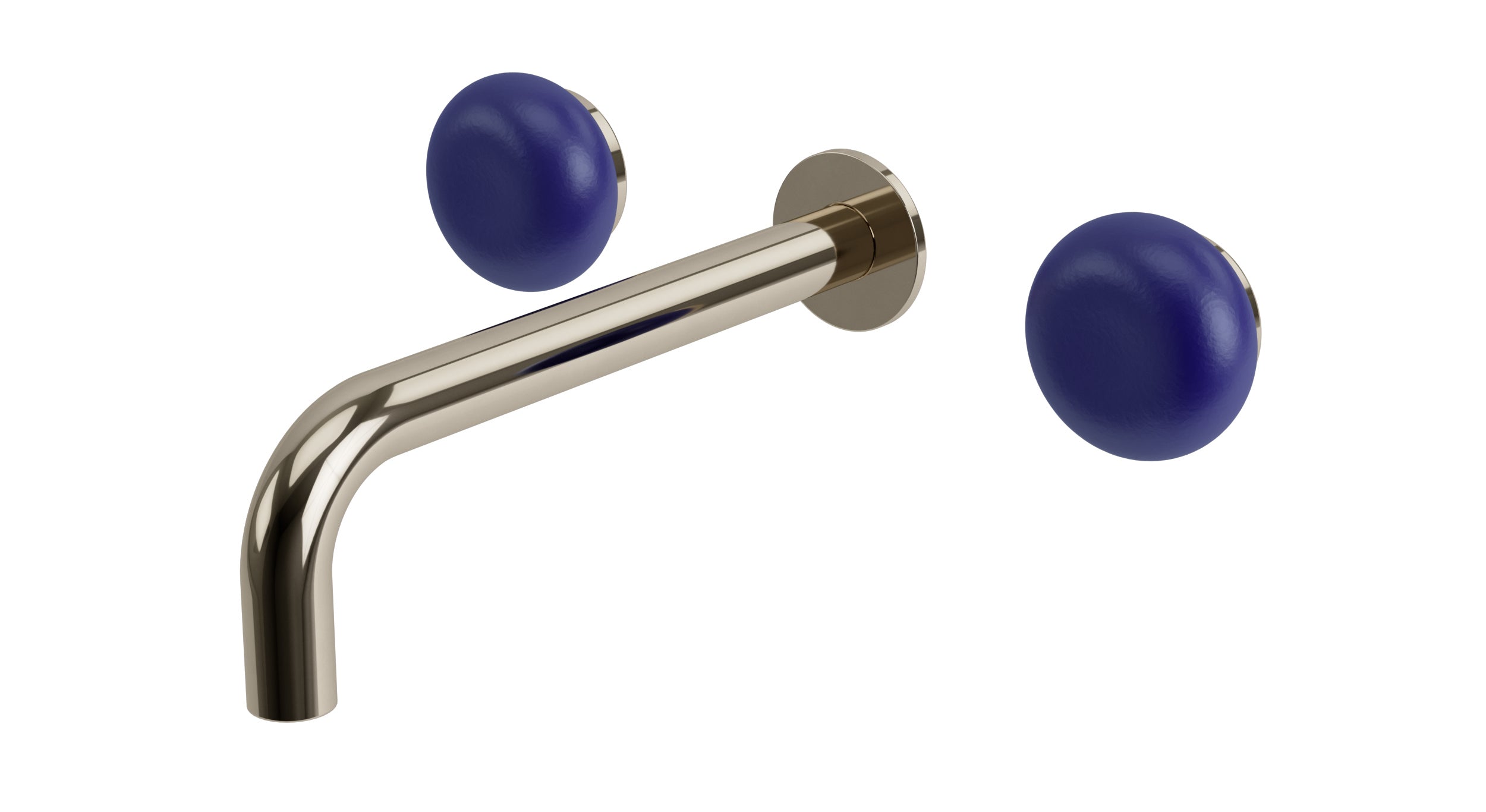 Foundry Two Handle Wall Mount 7.5" Lavatory Faucet with Pebble Ceramic Knob Handles in Polished Nickel