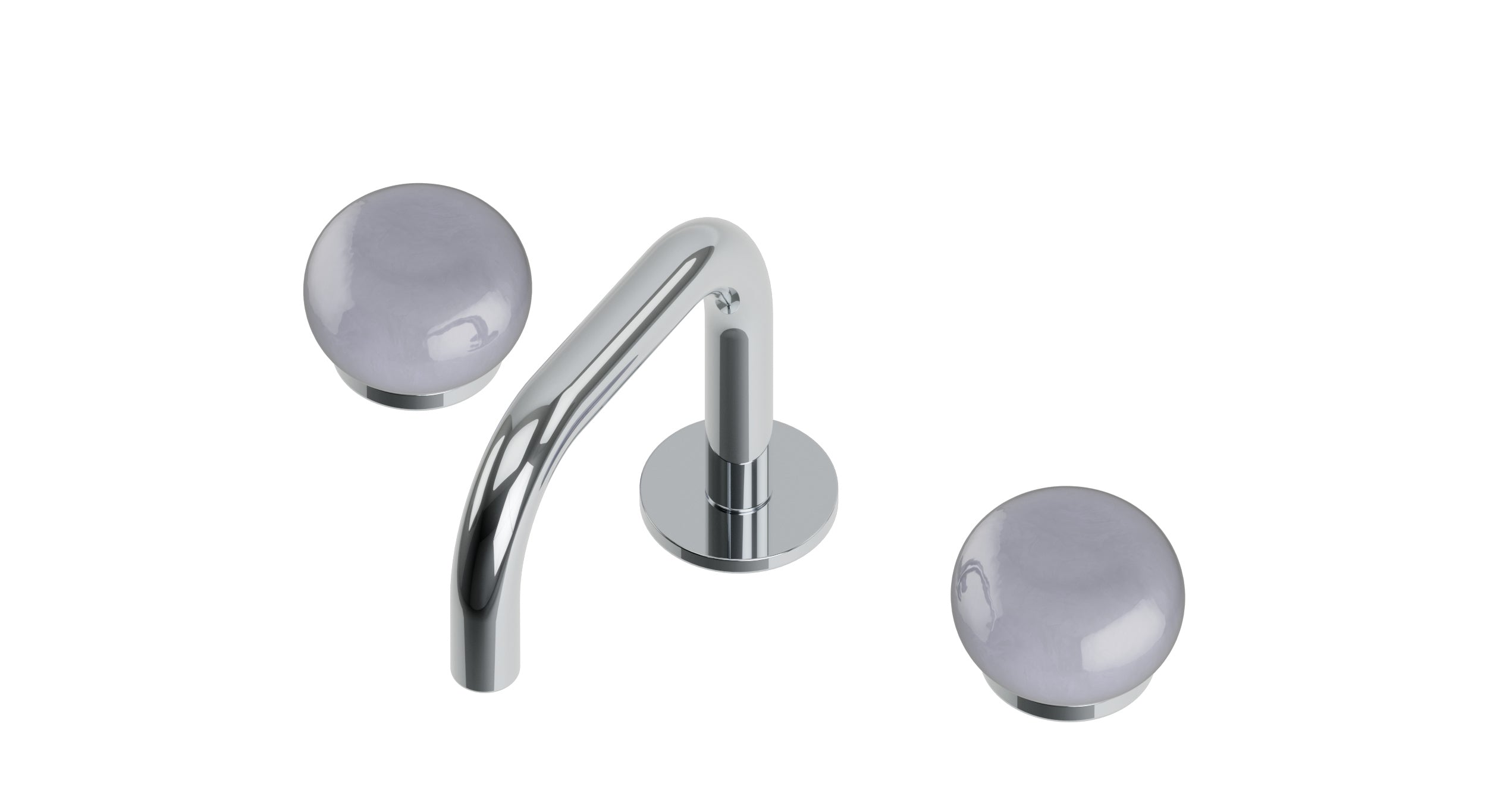Foundry Two Handle Deck Mount Squaretop Lavatory Faucet with Pebble Ceramic Knob Handles in Polished Chrome