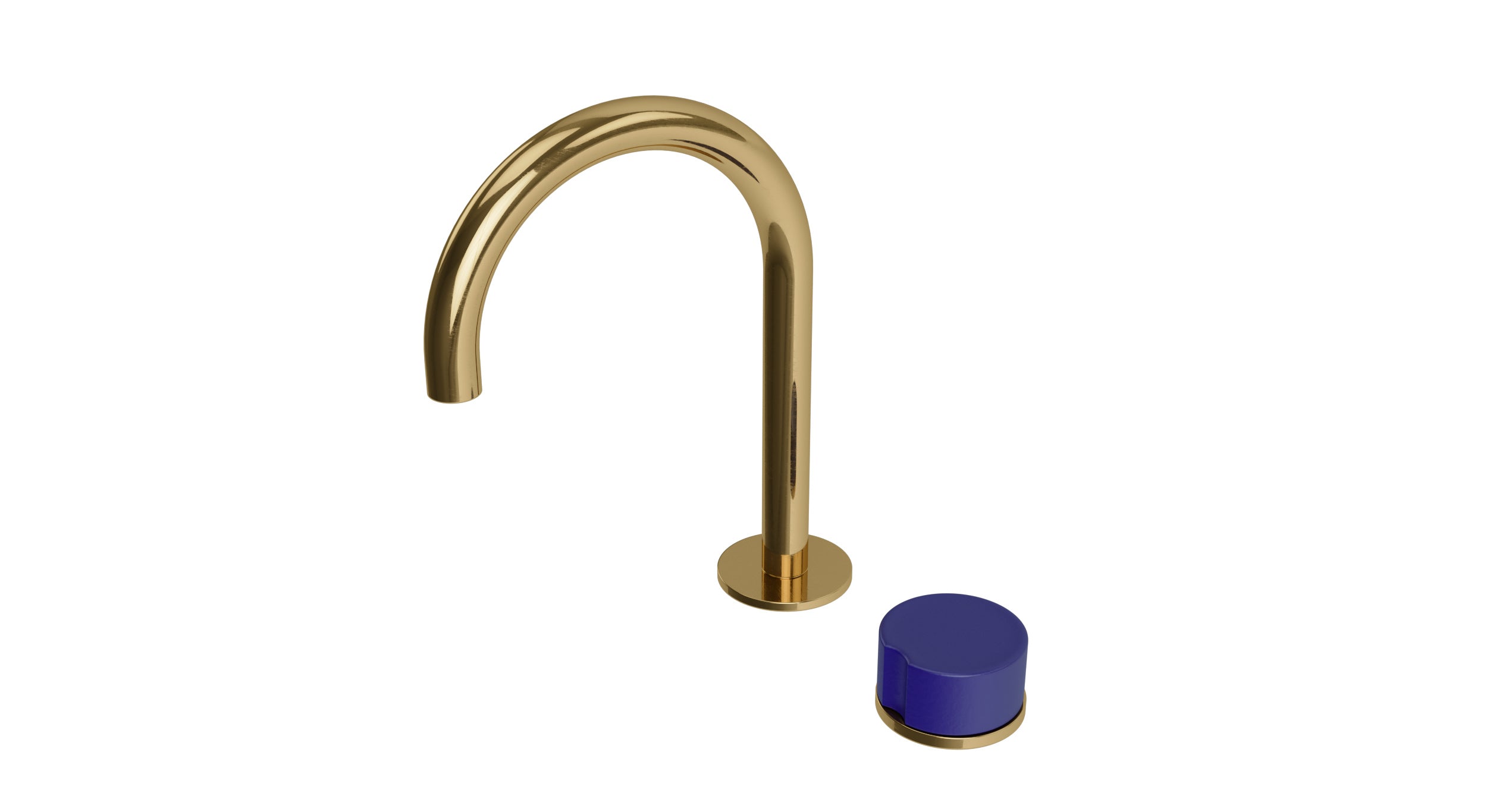 Foundry One Handle Deck Mount Gooseneck Lavatory Faucet with Groove Ceramic Knob Handle in Uncoated Polished Brass