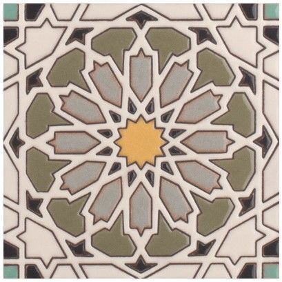 6x6 Handpainted Tile Moorish Knot in Neutral Motif