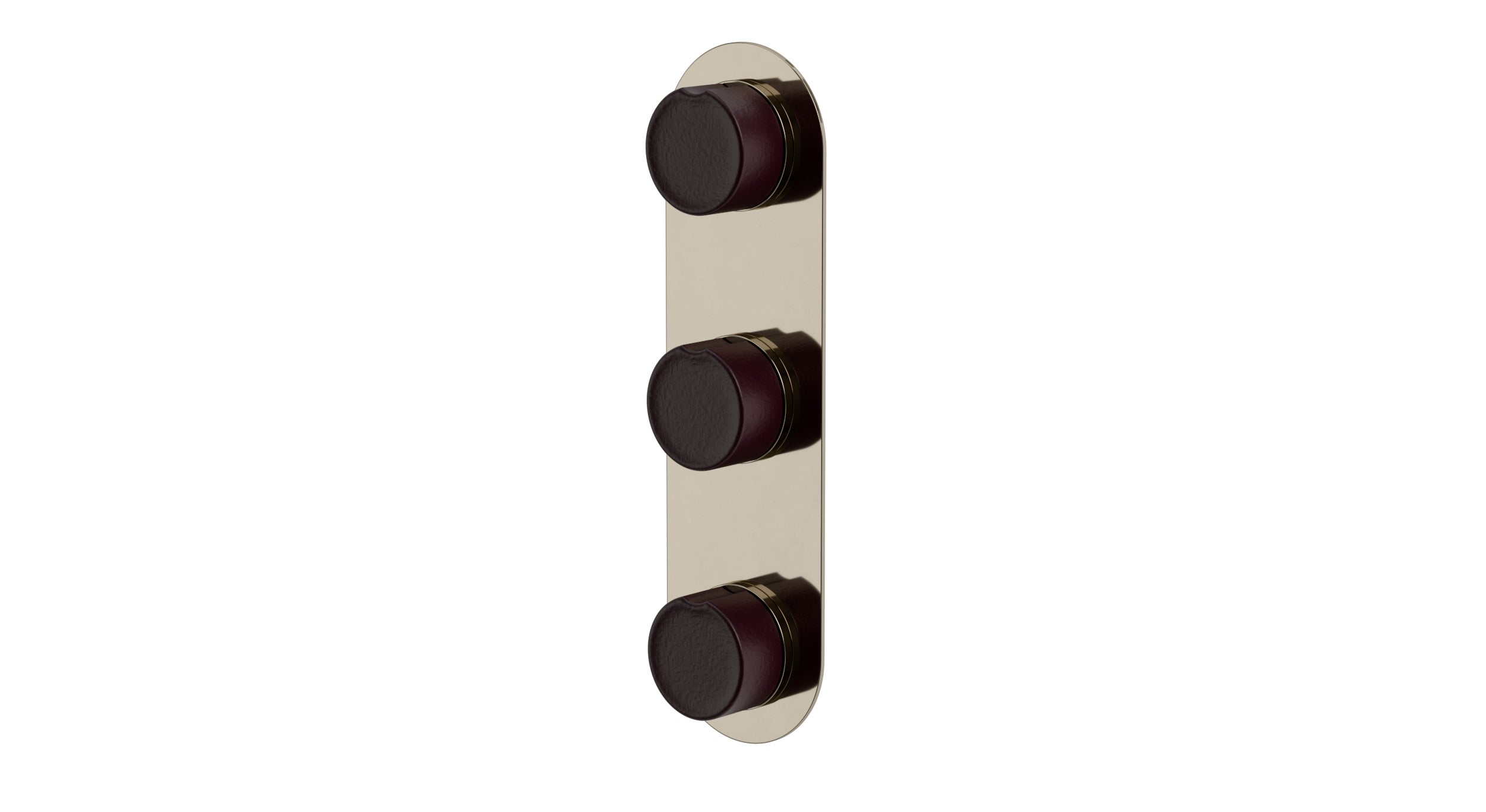 Foundry Three Handle Wall Mount Shower Trim with Groove Ceramic Knob Handles in Polished Nickel