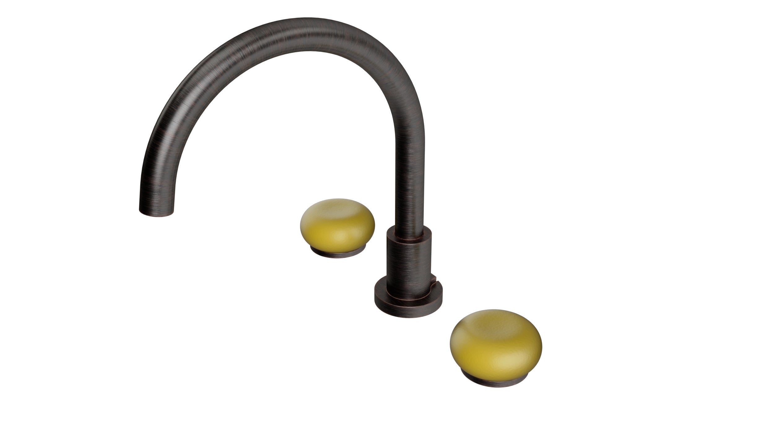 Foundry Two Handle Deck Mount Gooseneck Bath Trim with Pebble Ceramic Knob Handles in Antique Bronze