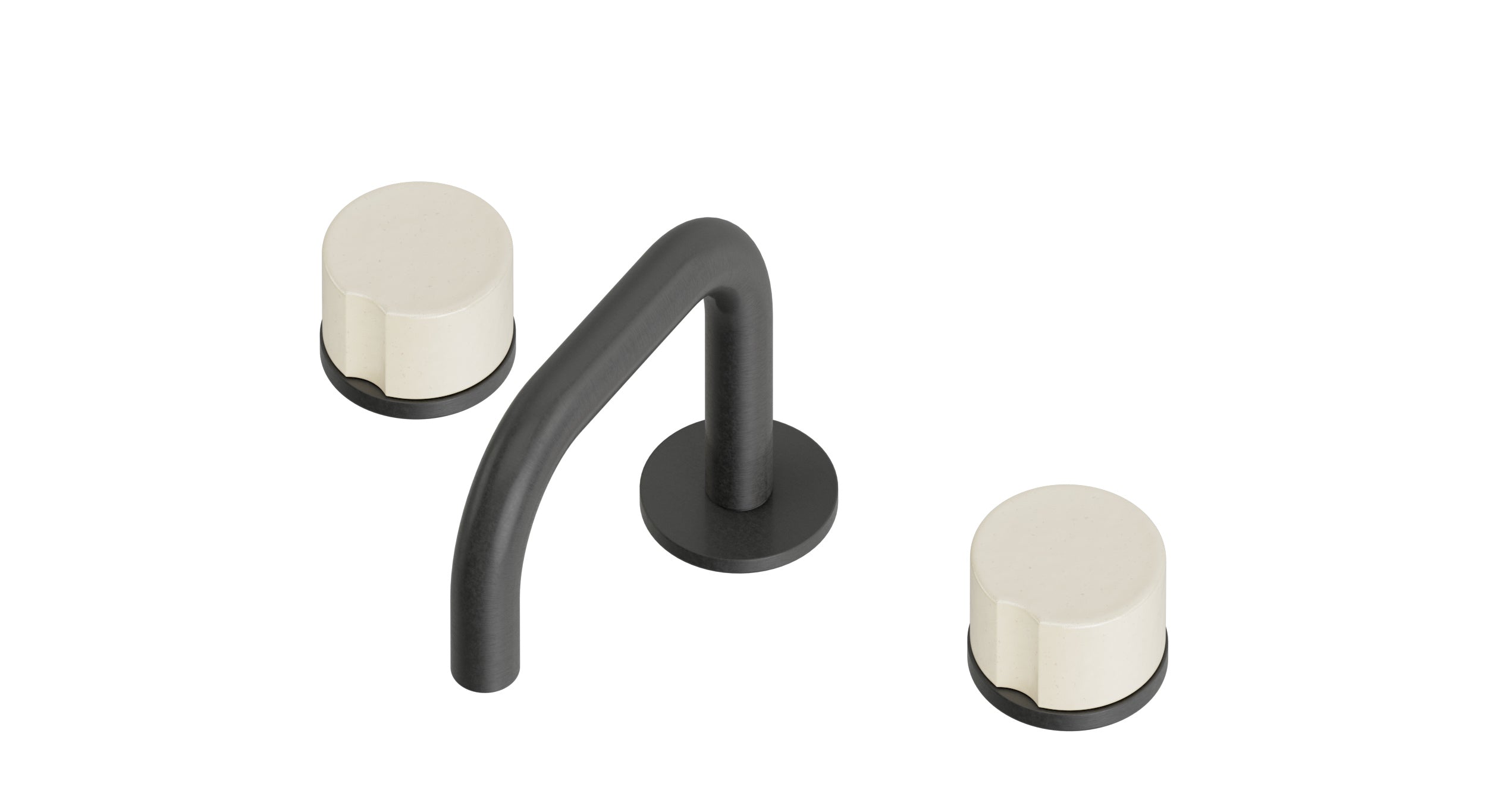 Foundry Two Handle Deck Mount Squaretop Lavatory Faucet with Groove Ceramic Knob Handles in Blackened Nickel