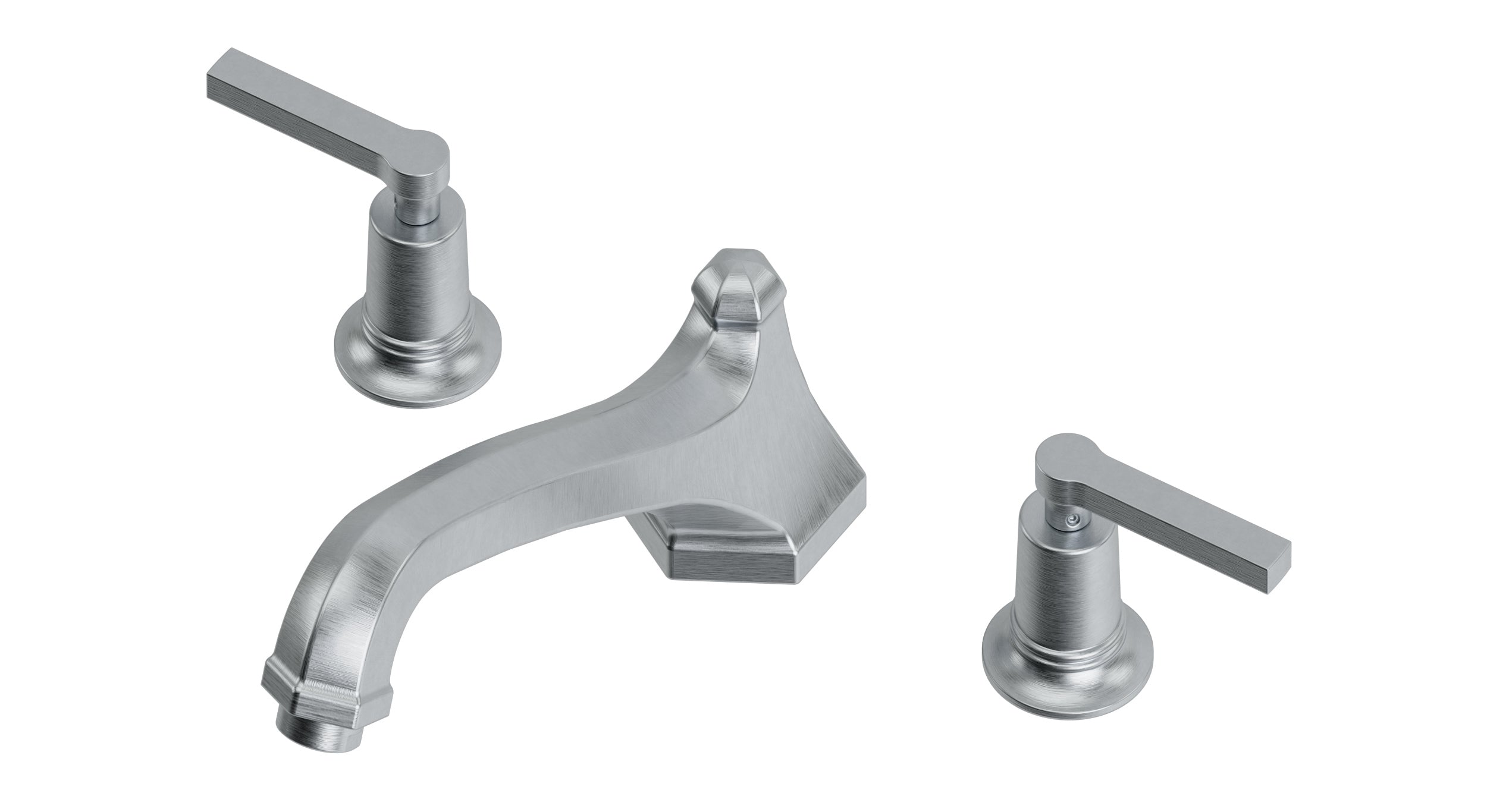 Emerson Two Handle Deck Mount Low Hexagon Bath Trim with Classic Lever Handles in Satin Chrome