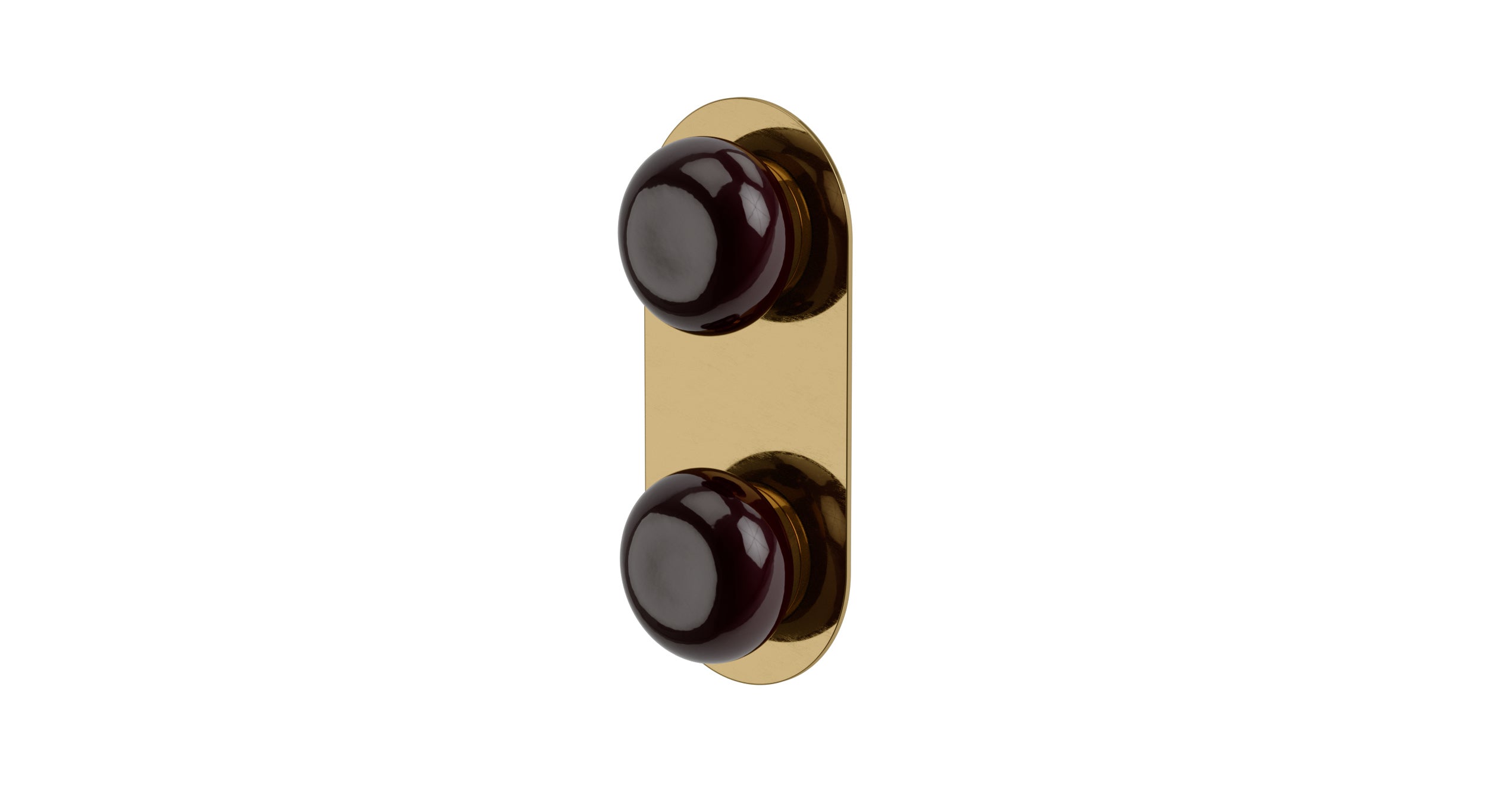 Foundry Two Handle Wall Mount Shower Trim with Pebble Ceramic Knob Handles in Uncoated Polished Brass