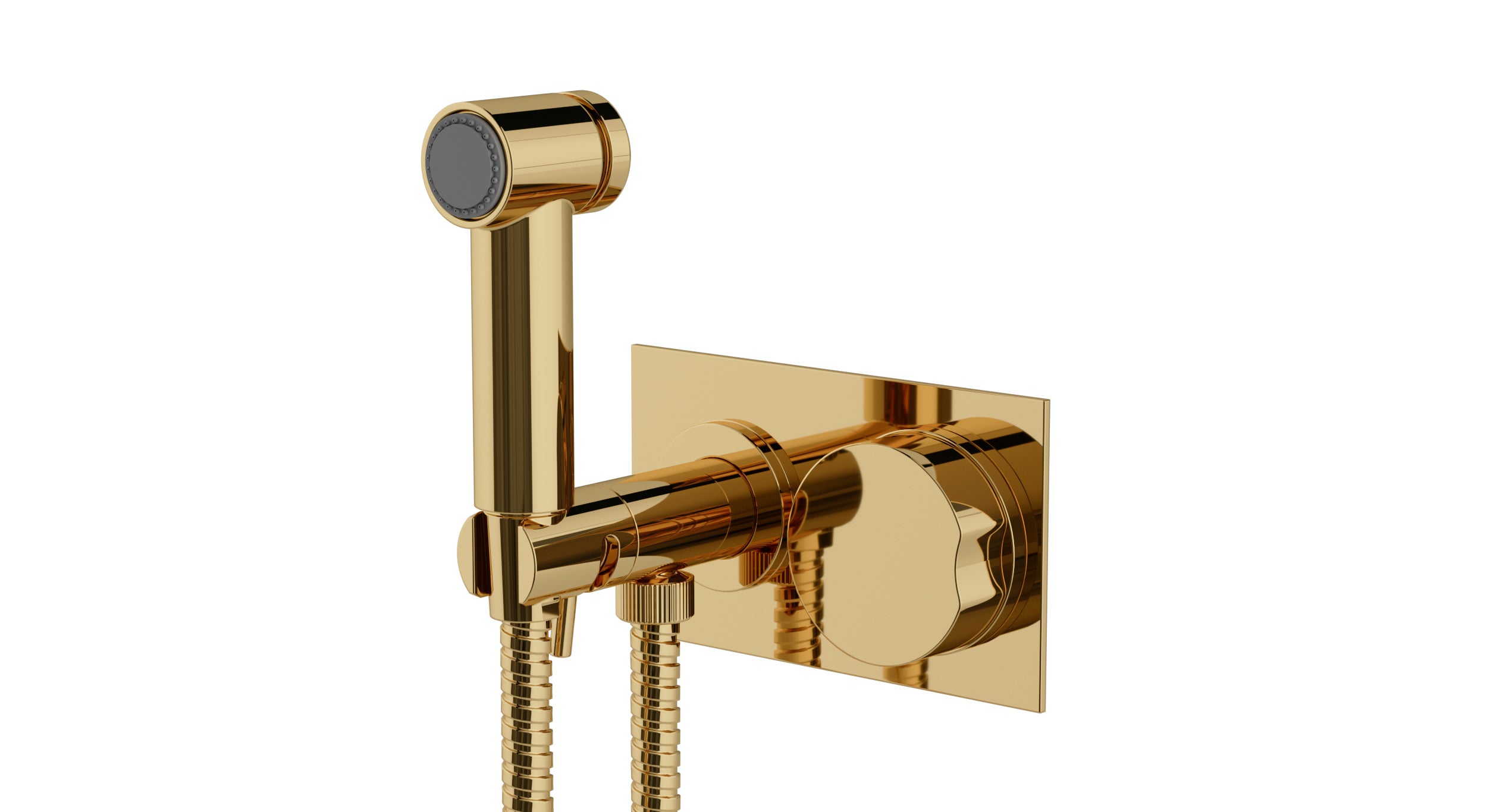 Foundry One Handle Wall Mount Bidet Trim with Barrel Knob Handle in Polished Brass